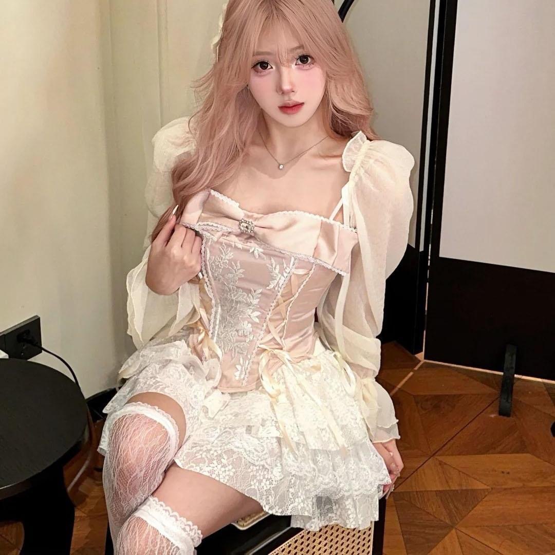 法式甜美蕾絲蛋糕裙夏季純欲套裝