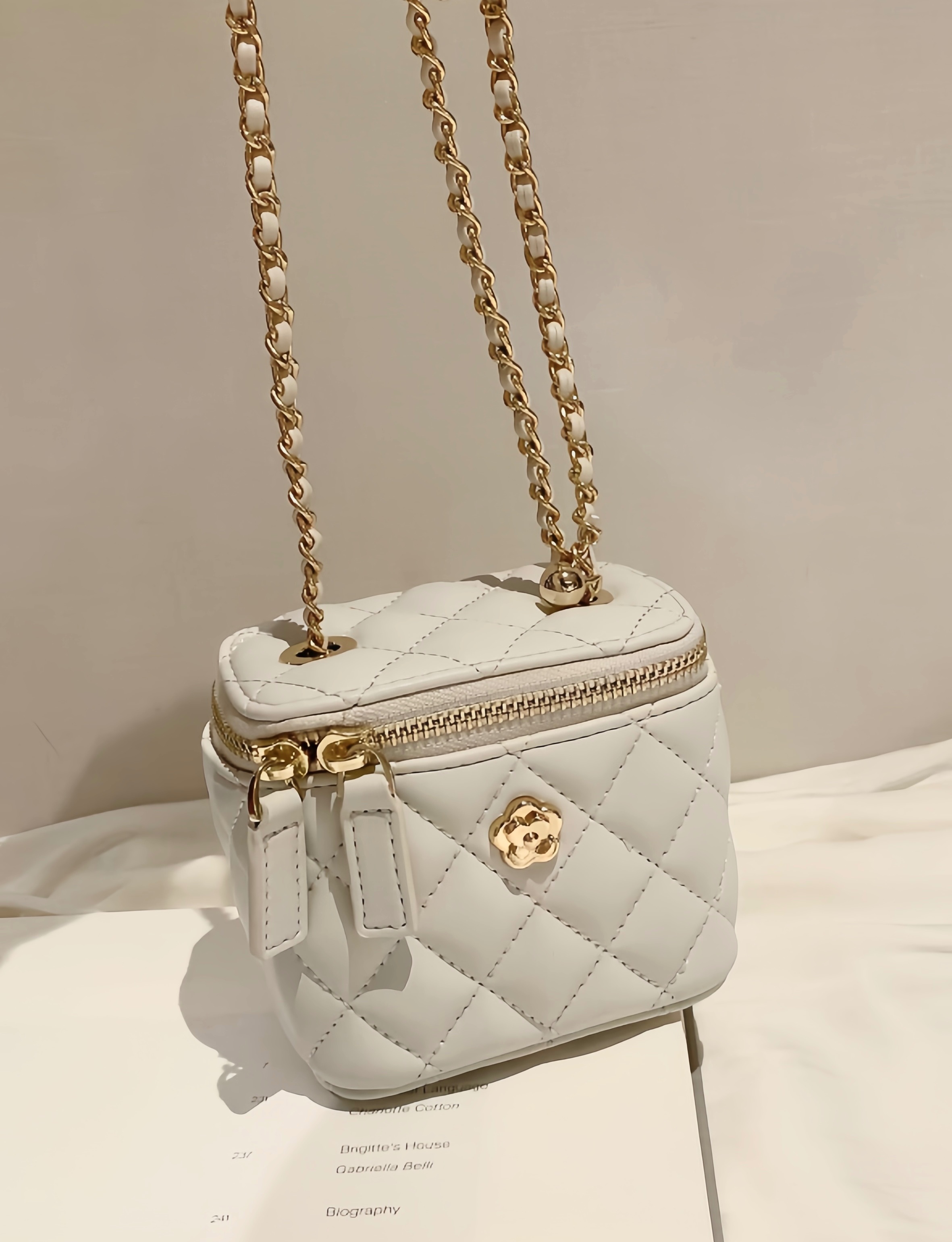 高級質感小香風菱格山茶花鏈條包