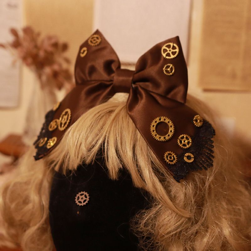 [SMITH’S]立體感蒸氣龐克蝴蝶結髮夾髮飾/咖啡色