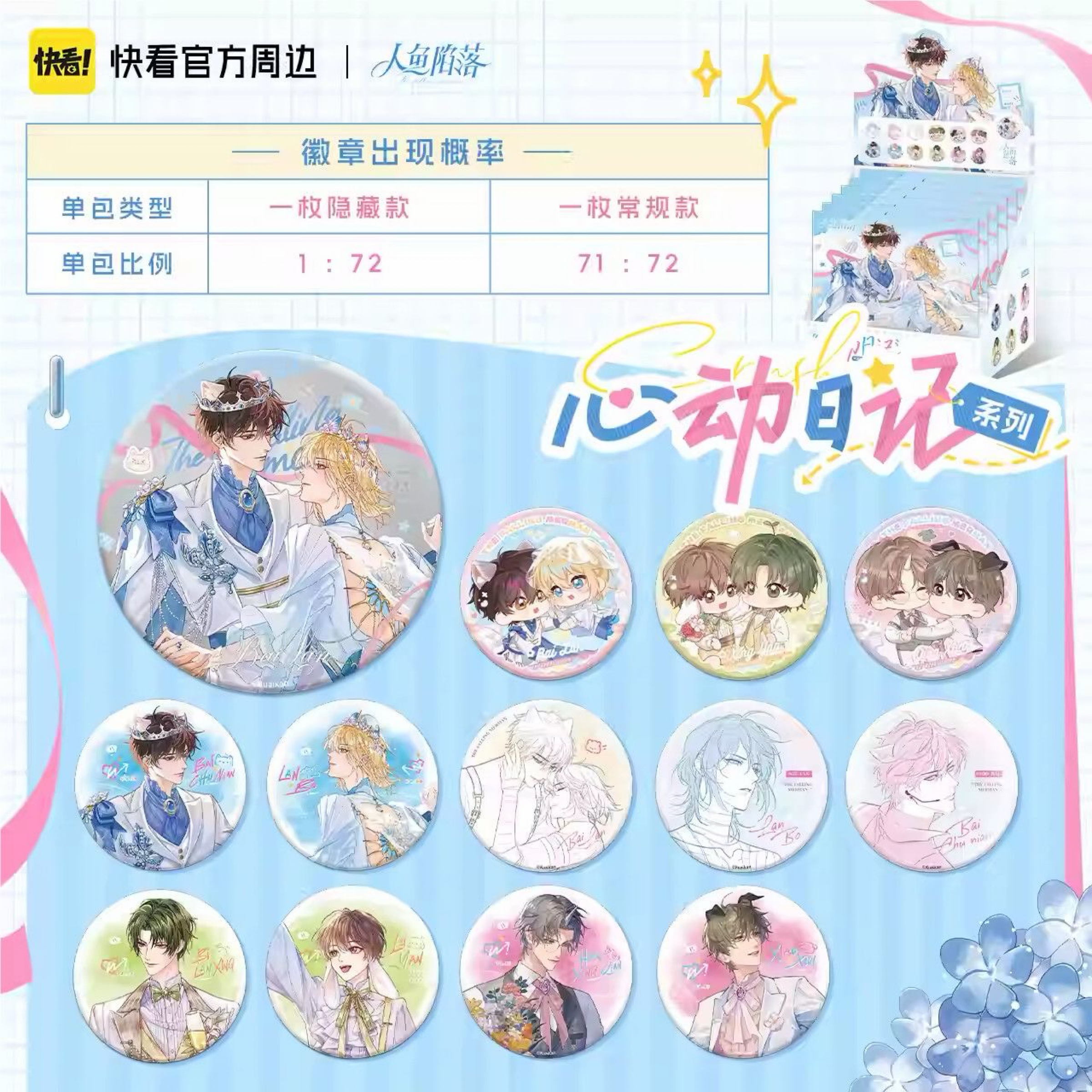 【新品】 快看 人魚陷落 心動日記系列 徽章盲袋 一盒六枚