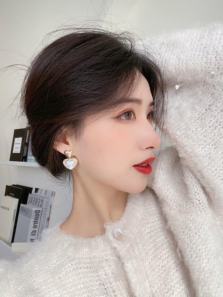 天然澳洲母貝 人魚姬愛心耳釘