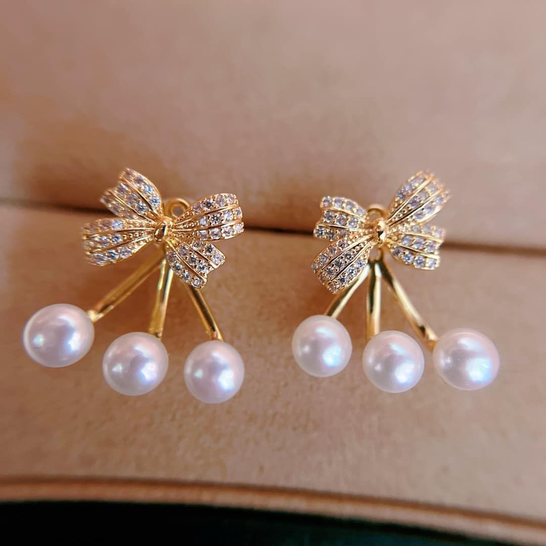 甜美🎀蝴蝶結🎀#雙戴款 #天然淡水珍珠 耳釘