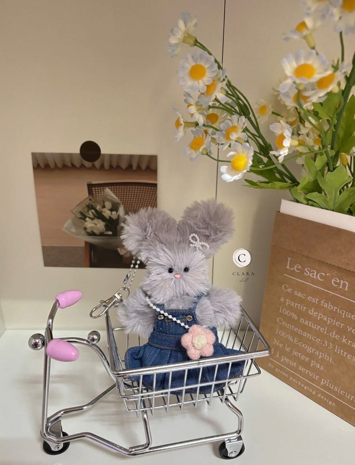 韓國流行手工製作毛料娃娃/包包吊飾/春日小灰兔