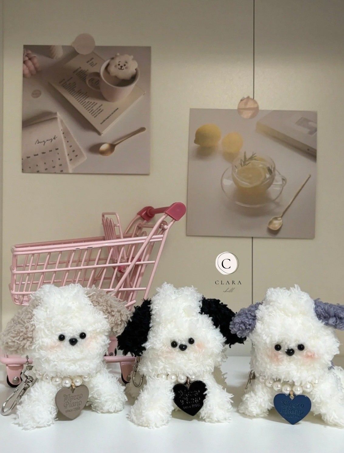 韓國流行手工製作毛料娃娃/包包吊飾/毛茸茸心動雙色小狗