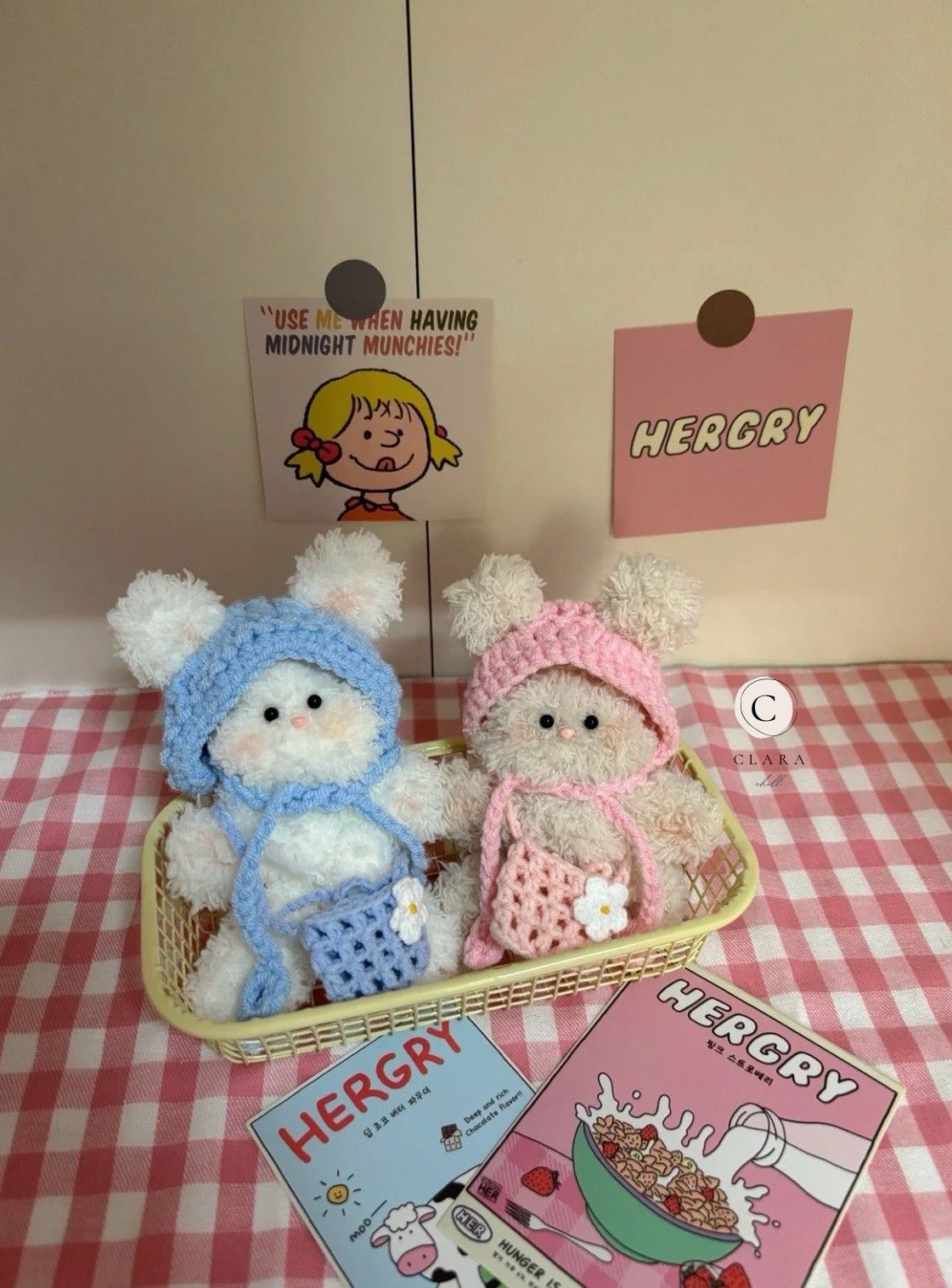 韓國流行手工製作毛料娃娃/包包吊飾/奶霜編織兔