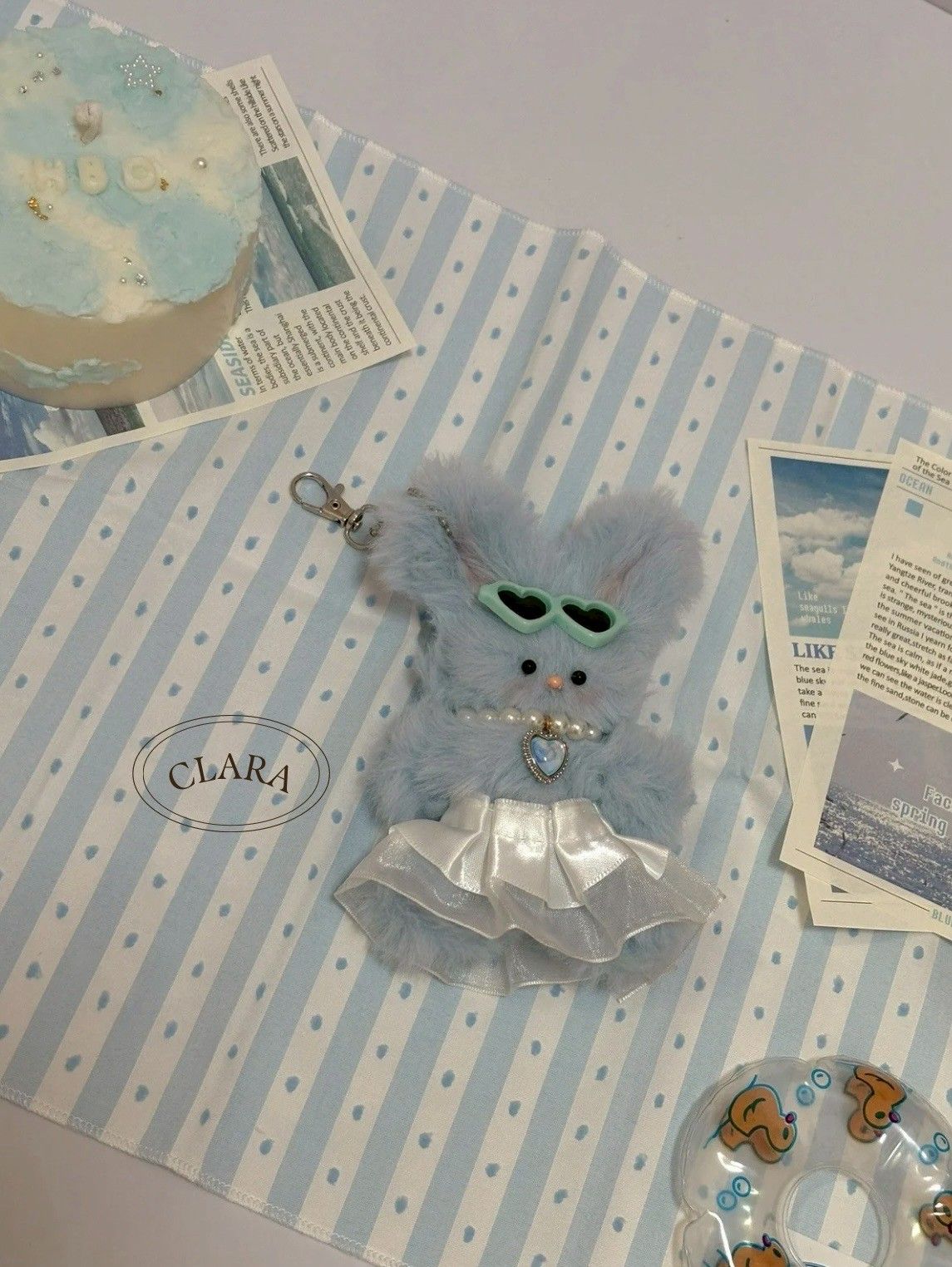 韓國流行手工製作毛料娃娃/包包吊飾/薄荷海鹽兔