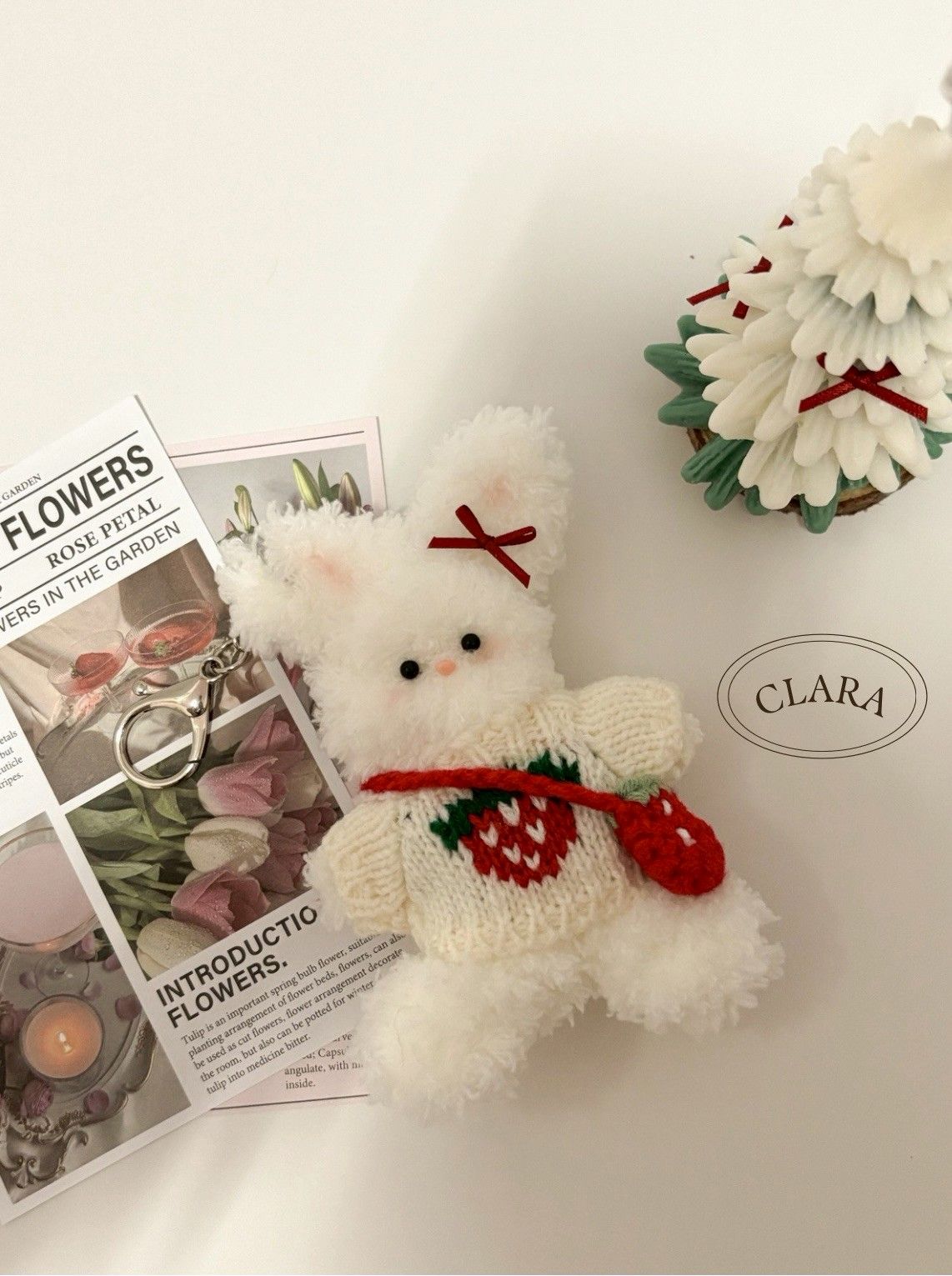 韓國流行手工製作毛料娃娃/包包吊飾/冬季草莓兔