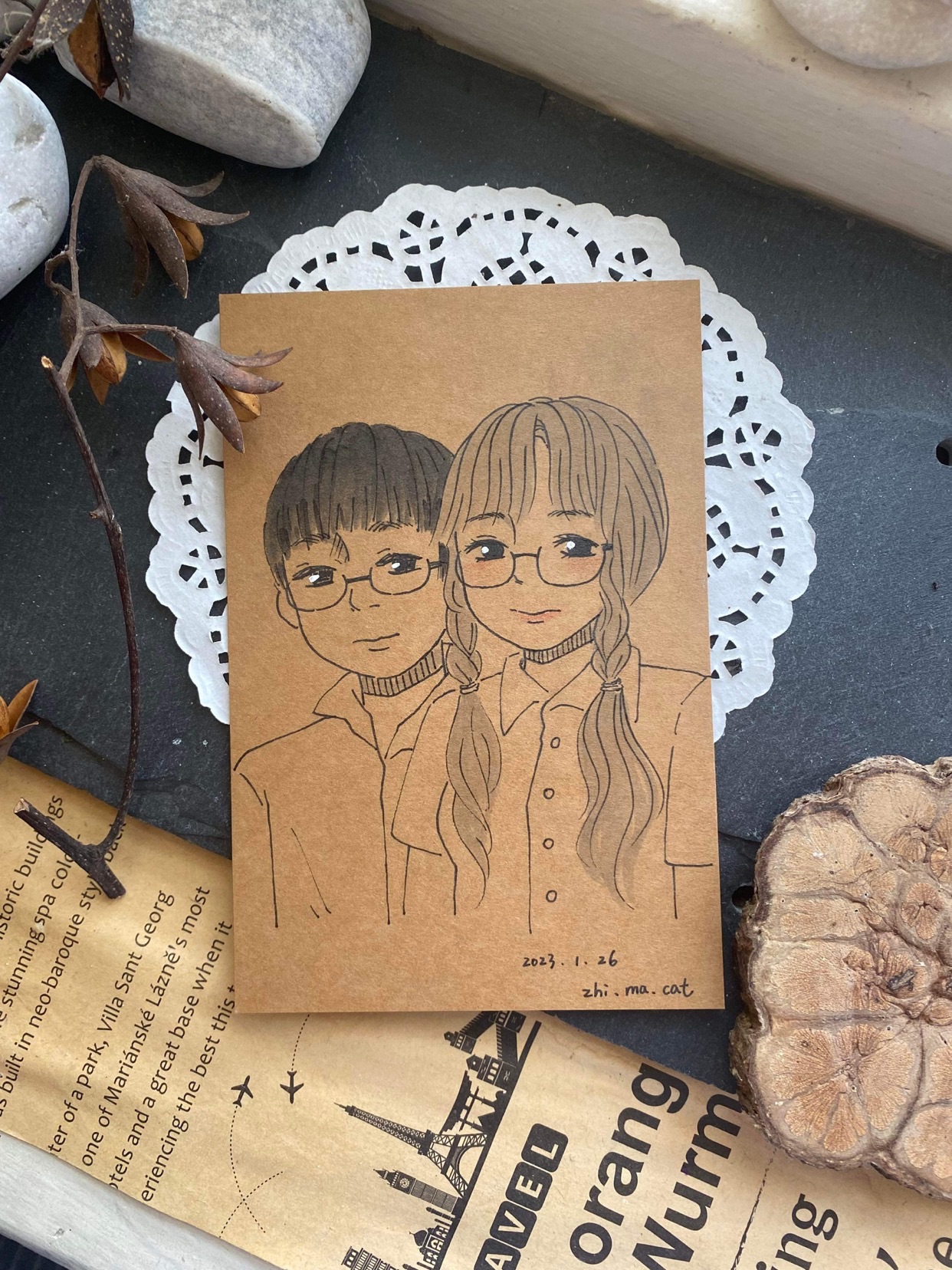 可愛牛皮卡片似顏繪