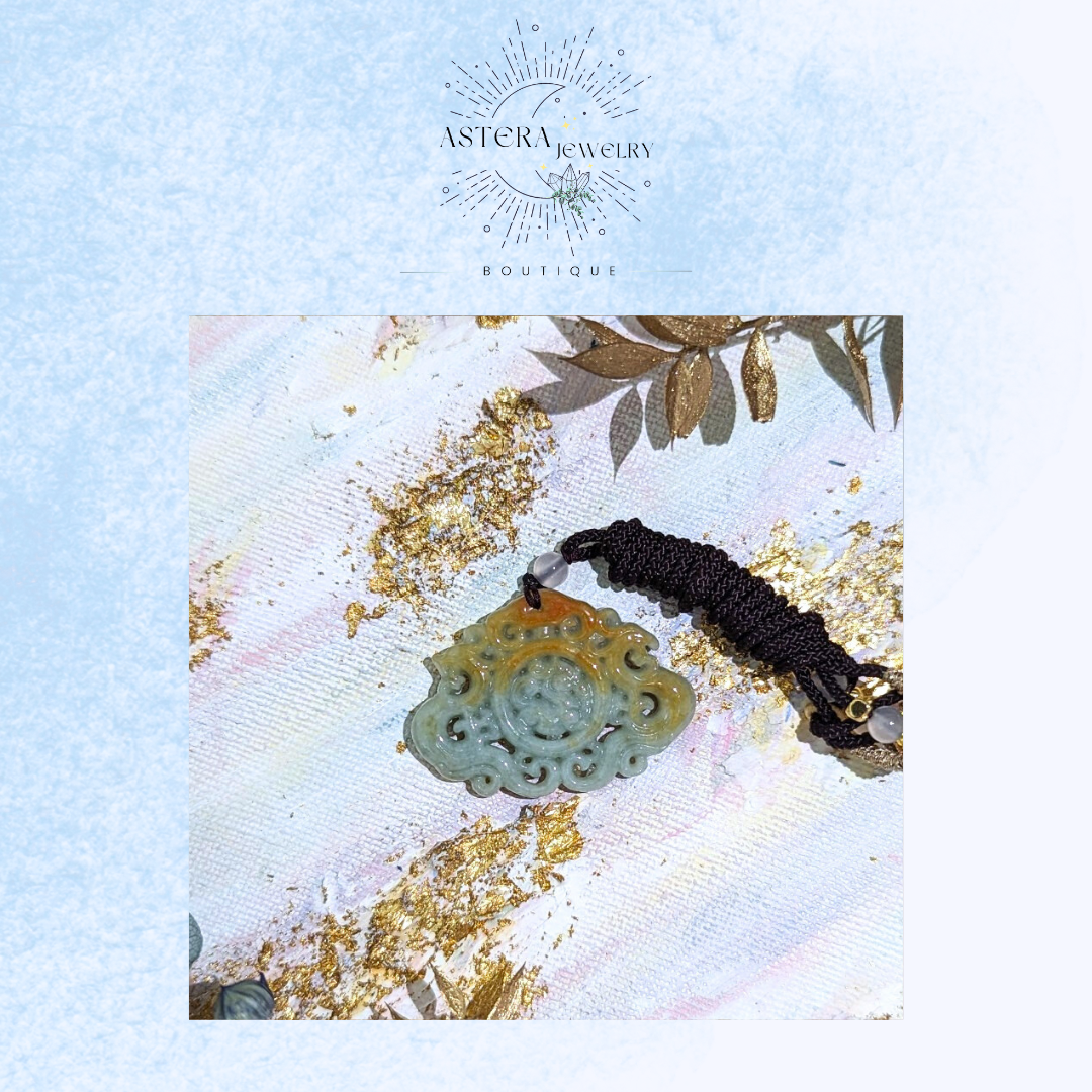 天然緬甸A貨翡翠~半山水仿古龍鳳牌（項鍊）