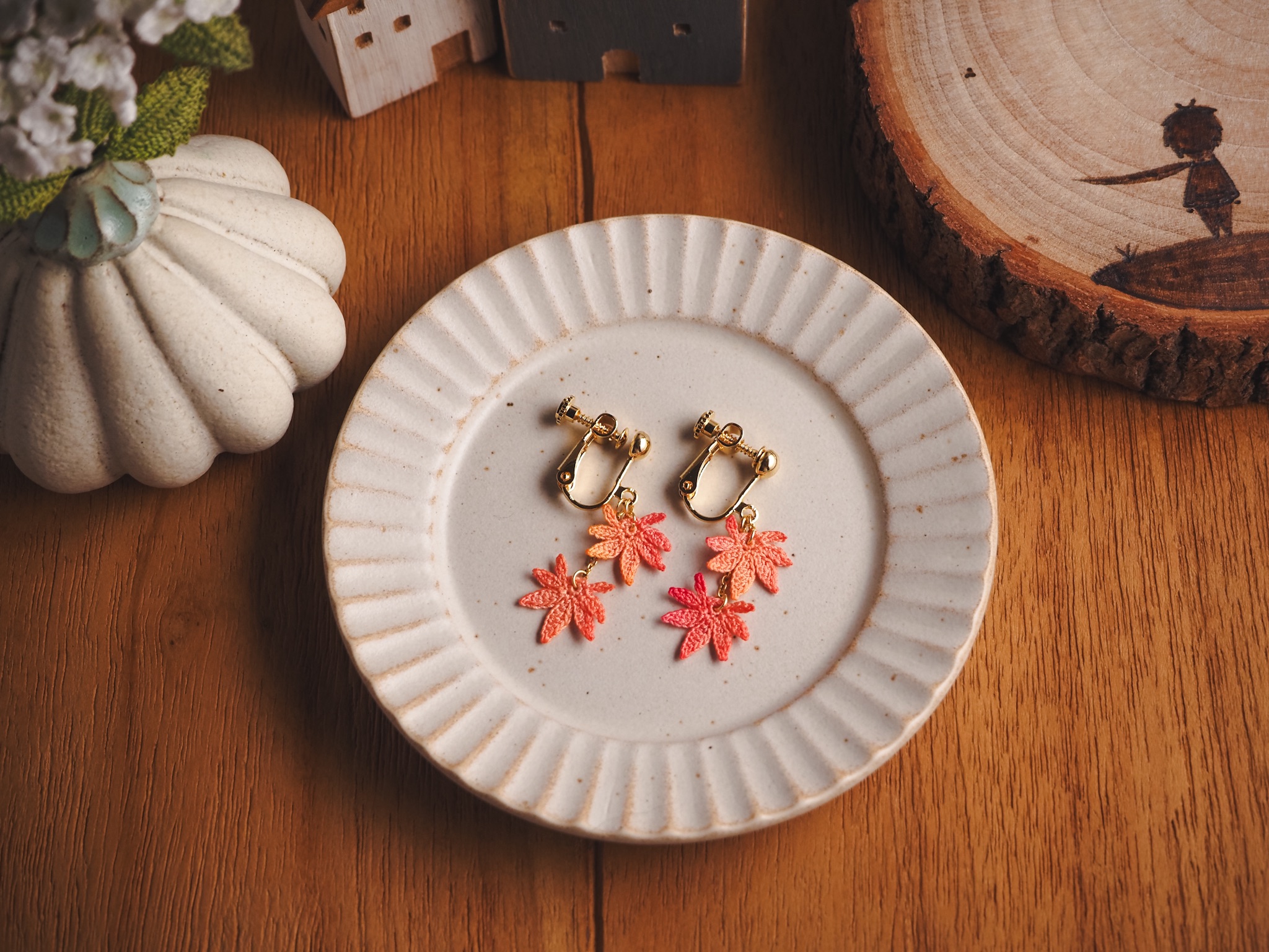 紅葉耳飾（雙葉）