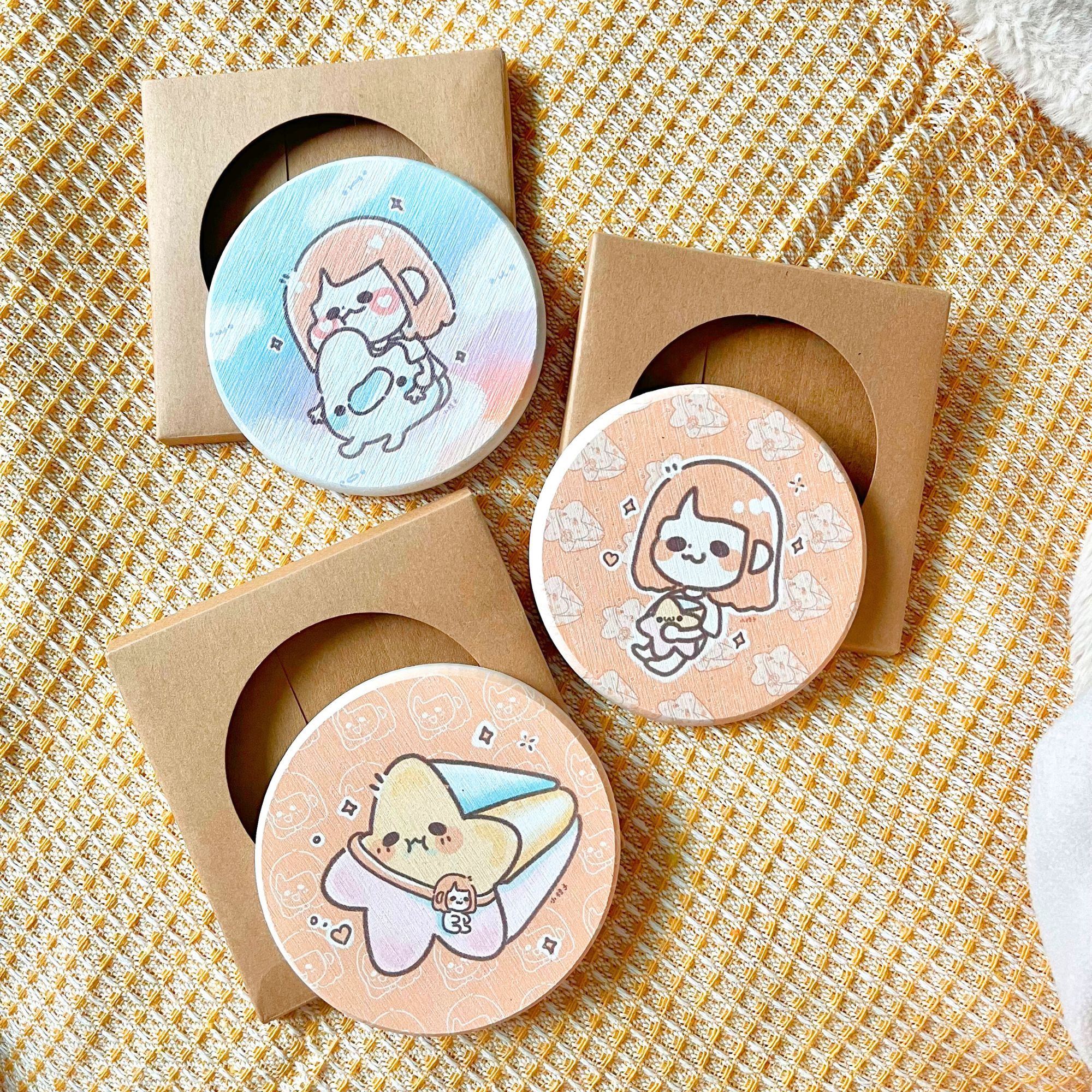 初代格子｜硅藻土吸水杯墊