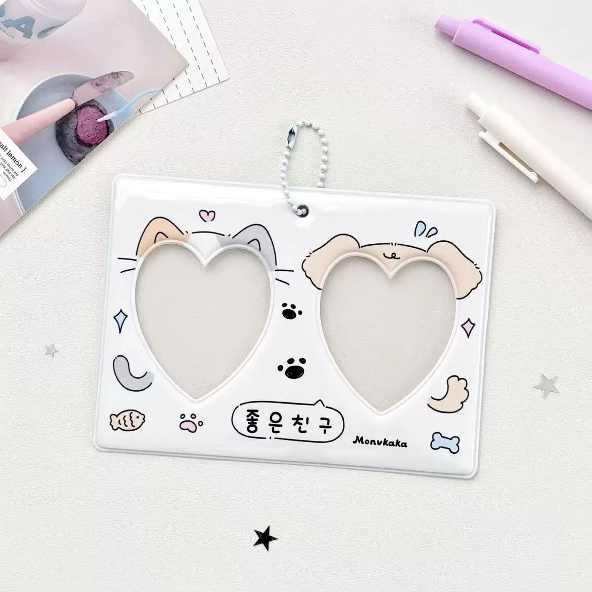 預售）雙格心型卡套｜小貓小狗