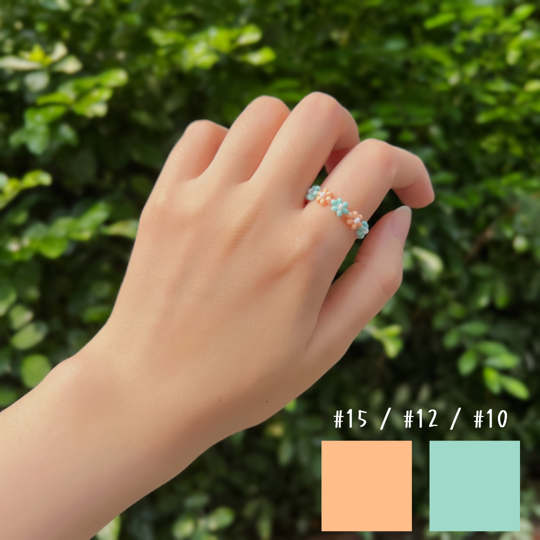 《Y2K x 韓系》嫩橘 × 湖水綠 雙色小花戒指