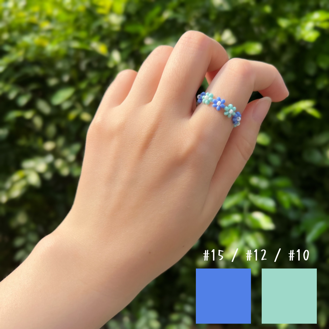 《Y2K x 韓系》霧藍 × 湖水綠 雙色小花戒指