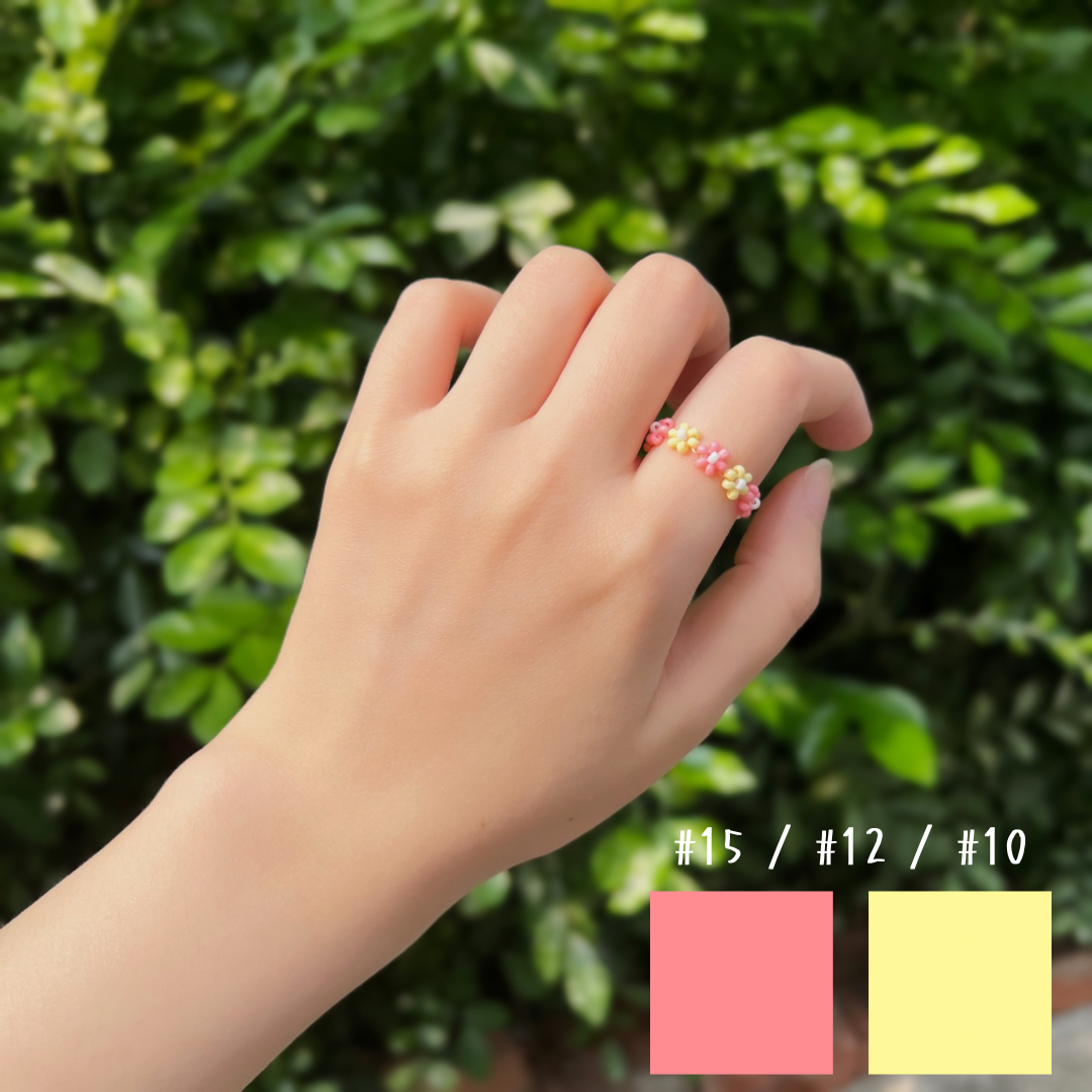 《Y2K x 韓系》蜜桃粉 × 鵝黃 雙色小花戒指
