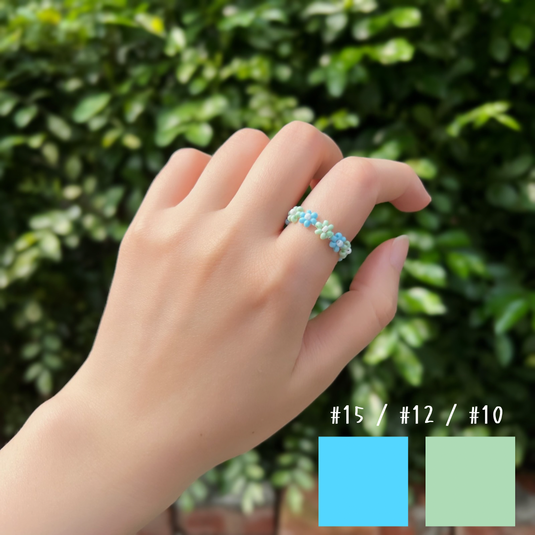 《Y2K x 韓系》水藍 × 薄荷綠 撞色花圈戒指