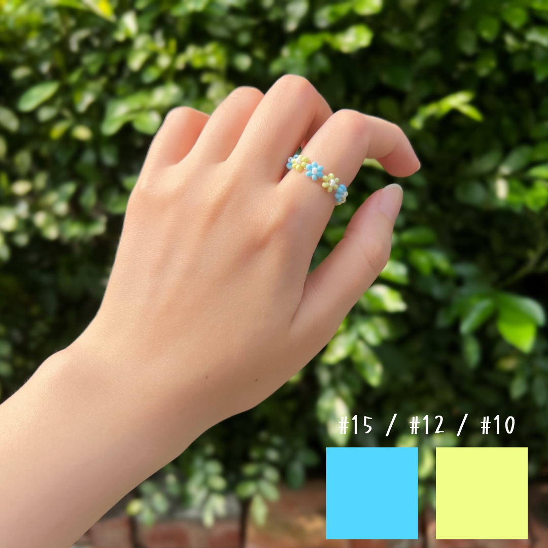 《Y2K x 韓系》水藍 × 萊姆綠 撞色花圈戒指
