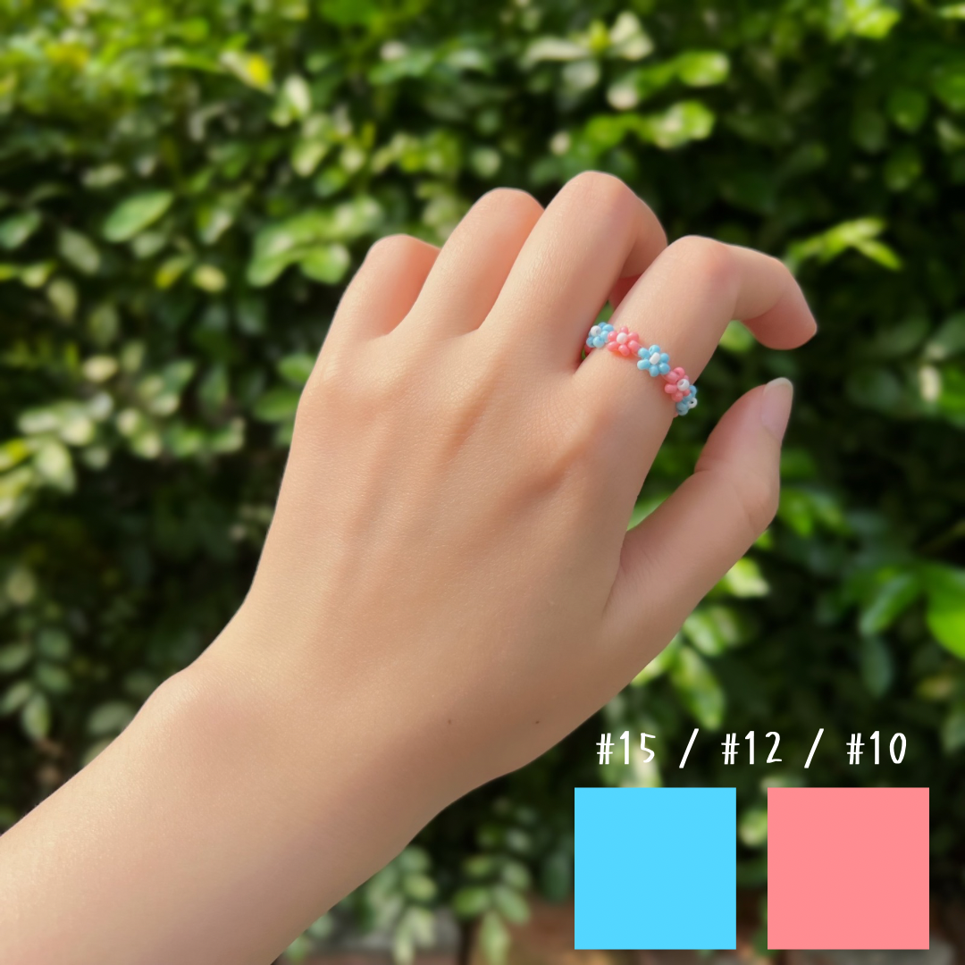 《Y2K x 韓系》水藍 × 蜜桃粉 撞色花圈戒指