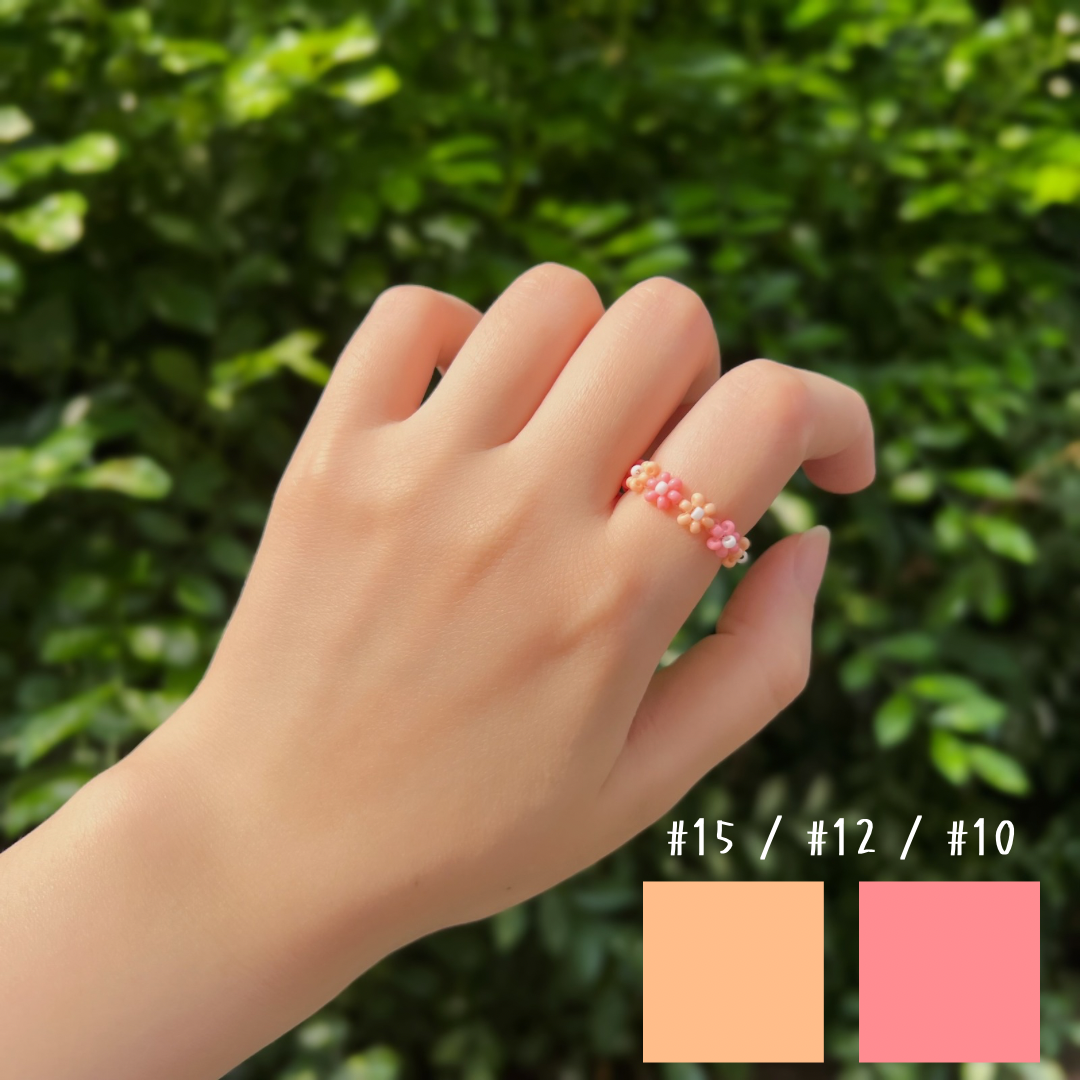 《Y2K x 韓系》嫩橘 × 蜜桃粉 撞色花圈戒指