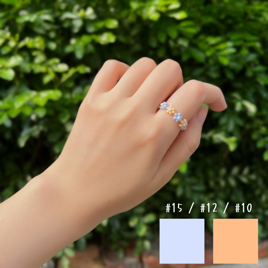 《Y2K x 韓系》寶寶藍 × 嫩橘 撞色花圈戒指
