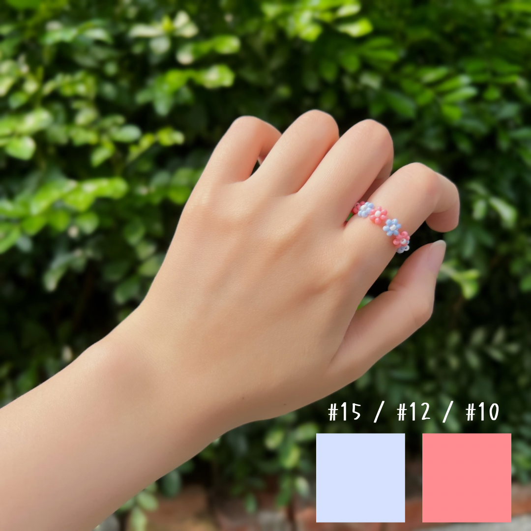 《Y2K x 韓系》寶寶藍 × 蜜桃粉 撞色花圈戒指