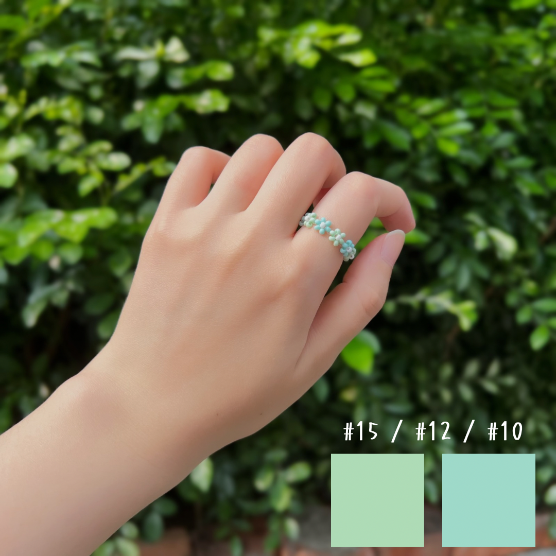 《Y2K x 韓系》薄荷綠 × 湖水綠 撞色花圈戒指