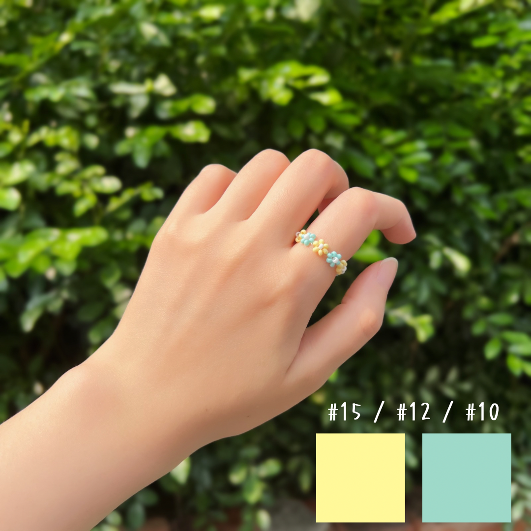 《Y2K x 韓系》鵝黃 × 湖水綠 撞色花圈戒指