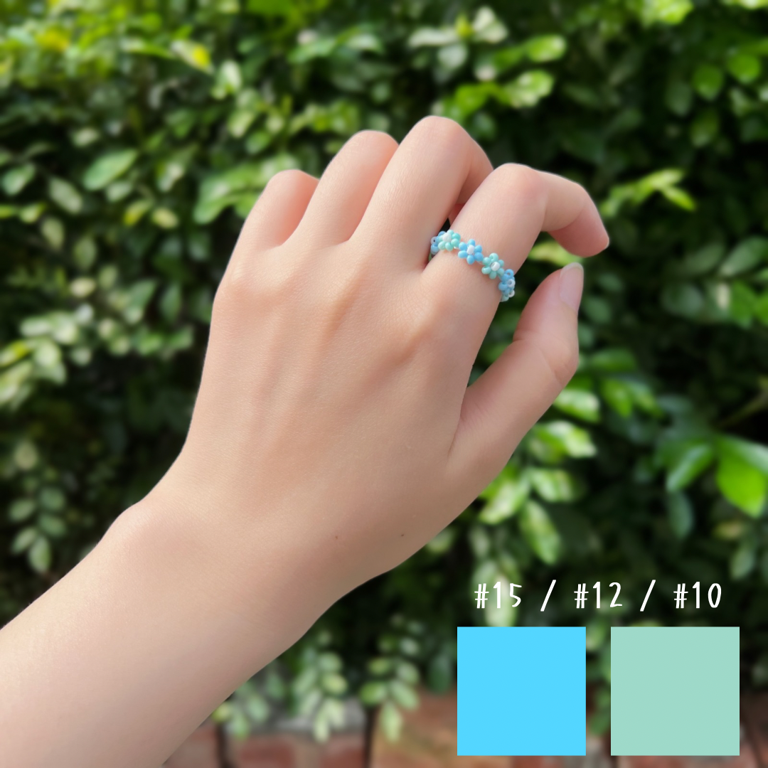 《Y2K x 韓系》水藍 × 湖水綠 撞色花圈戒指