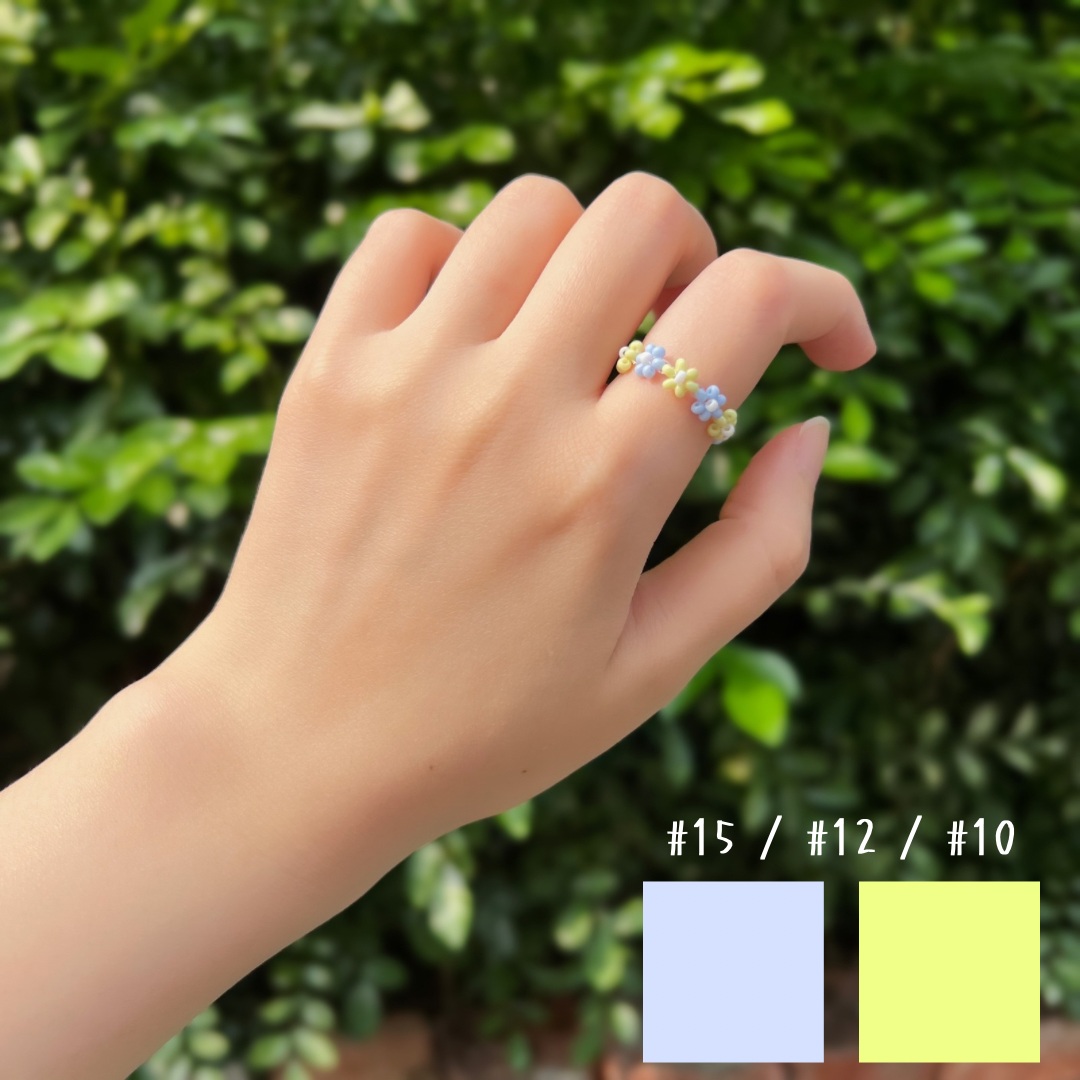 《Y2K x 韓系》寶寶藍 × 萊姆綠 撞色花圈戒指