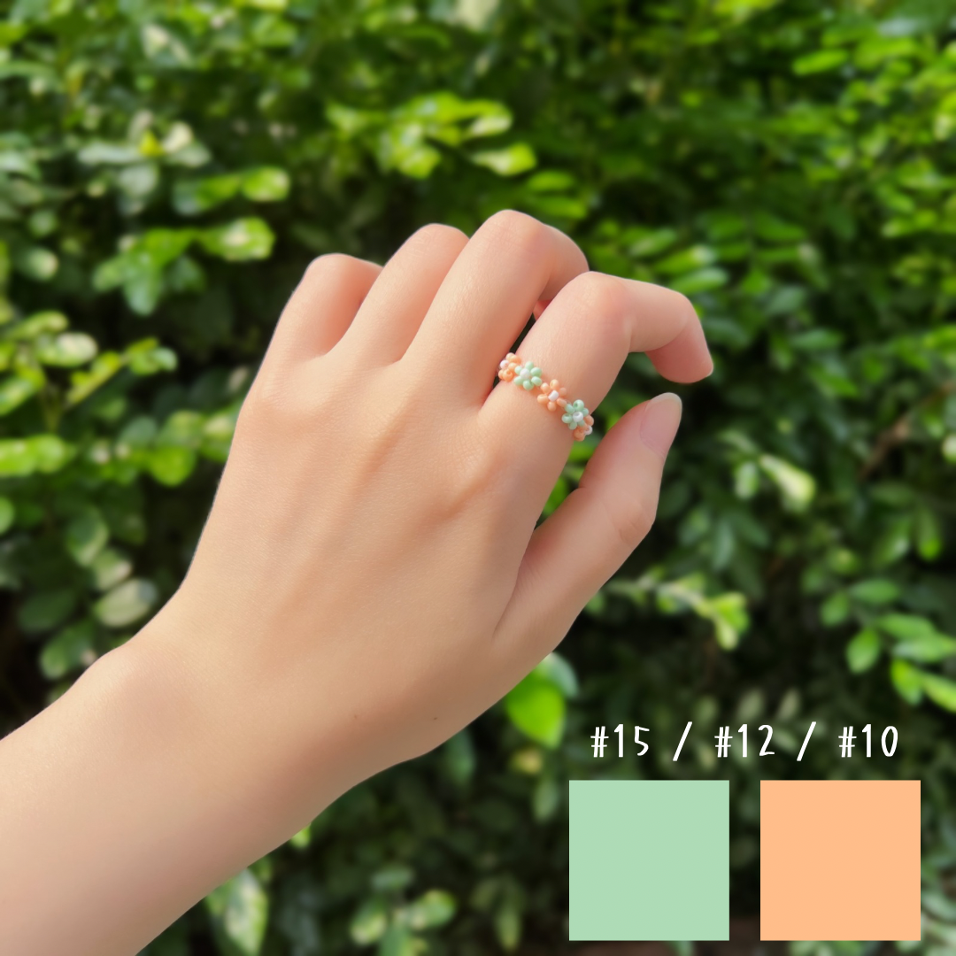 《Y2K x 韓系》薄荷綠 × 嫩橘 撞色花圈戒指