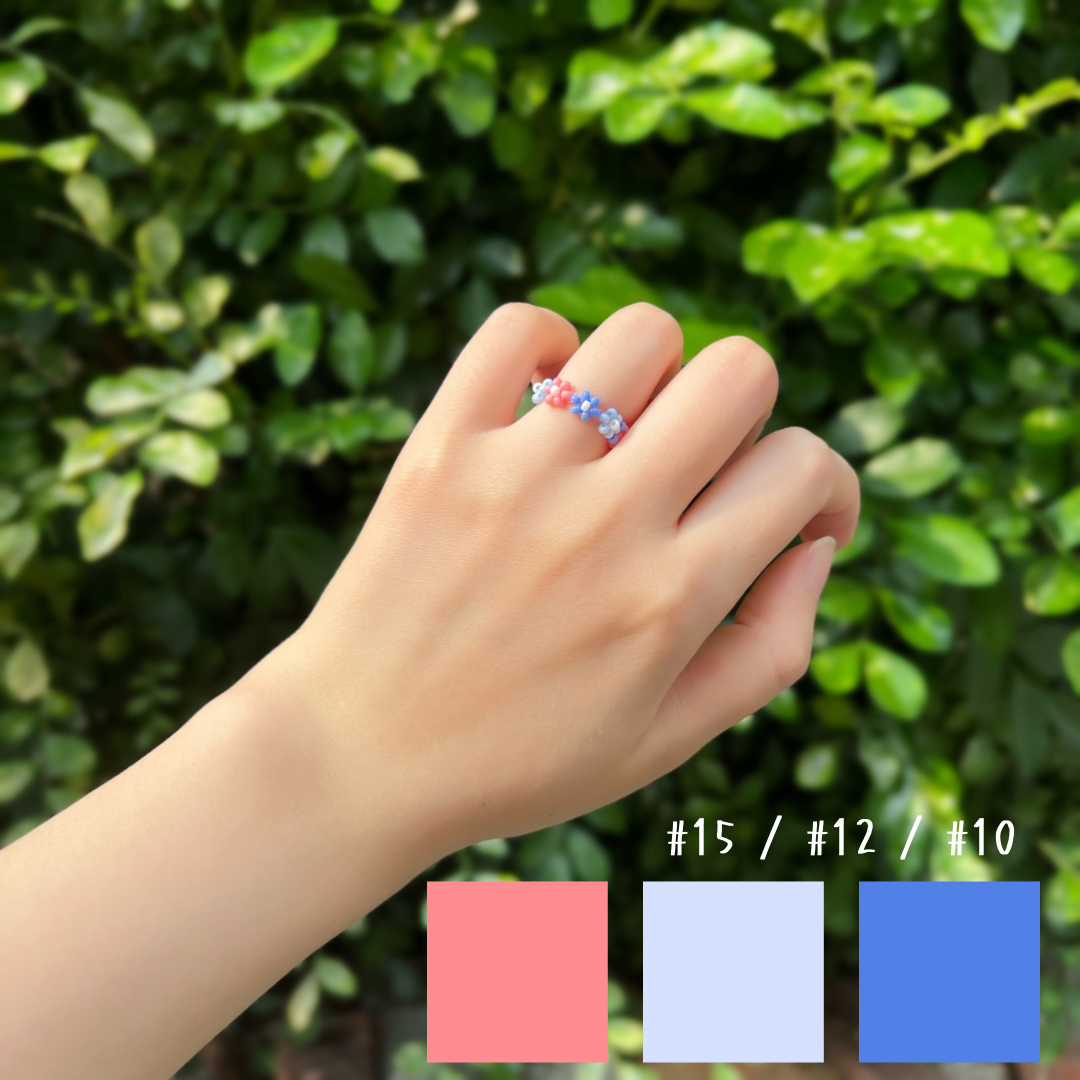 《Y2K x 韓系》三色小花戒指 《蜜桃粉 × 寶寶藍 × 霧藍》