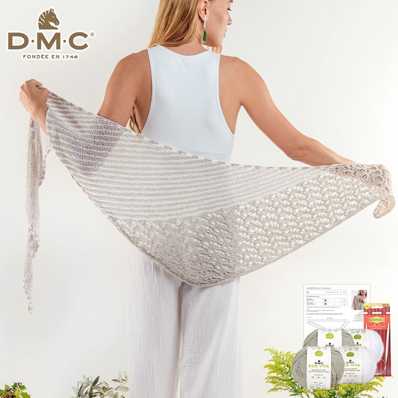 【我愛手藝】夏紗DIY材料包-伊可棉線鏤空三角披肩-DMC388-2501