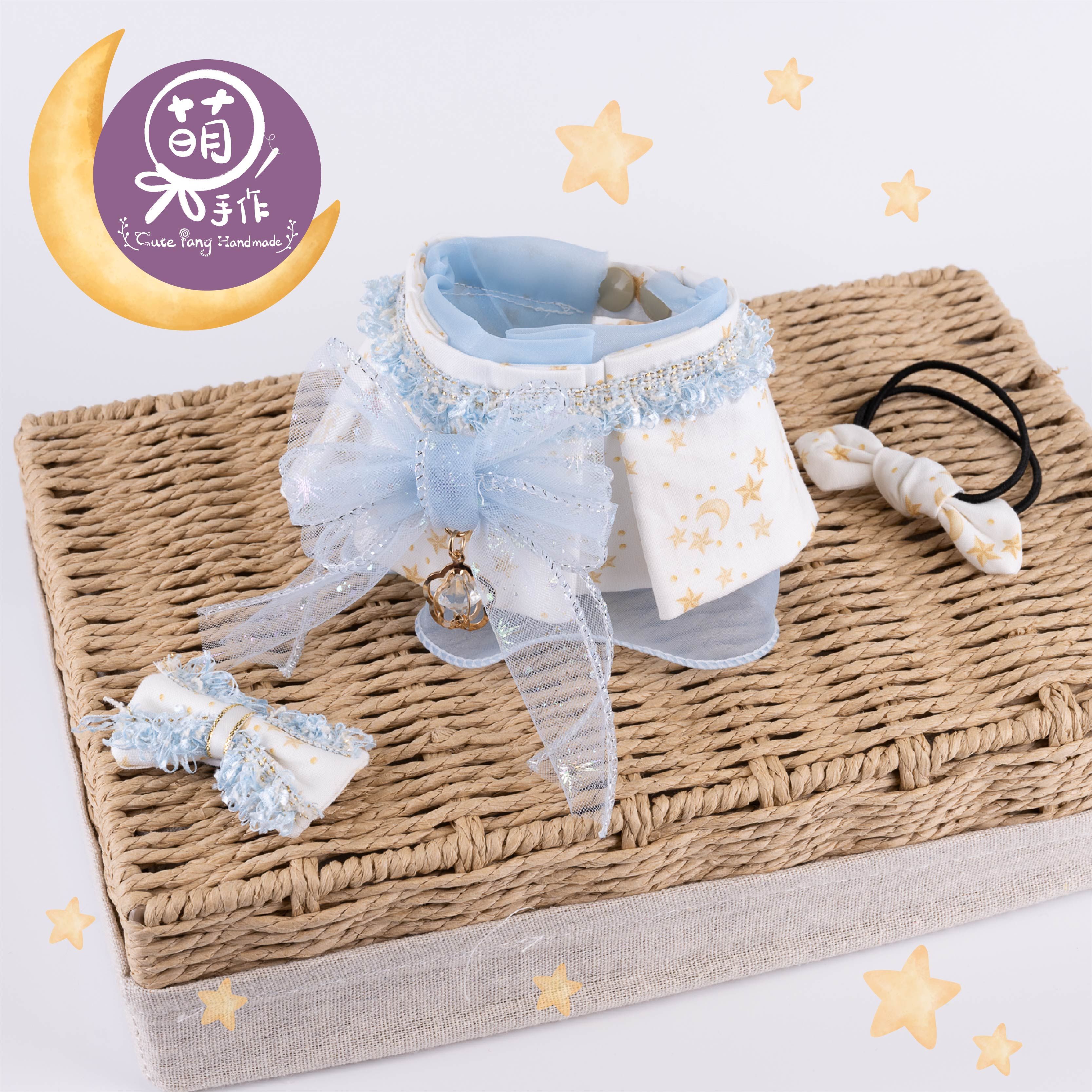 萌糖手作 潔淨星空嬌俏花領 寵物領巾 狗狗領巾 貓咪領巾狗狗脖圍 貓咪脖圍 寵物項圈 貓咪項圈 狗狗項圈