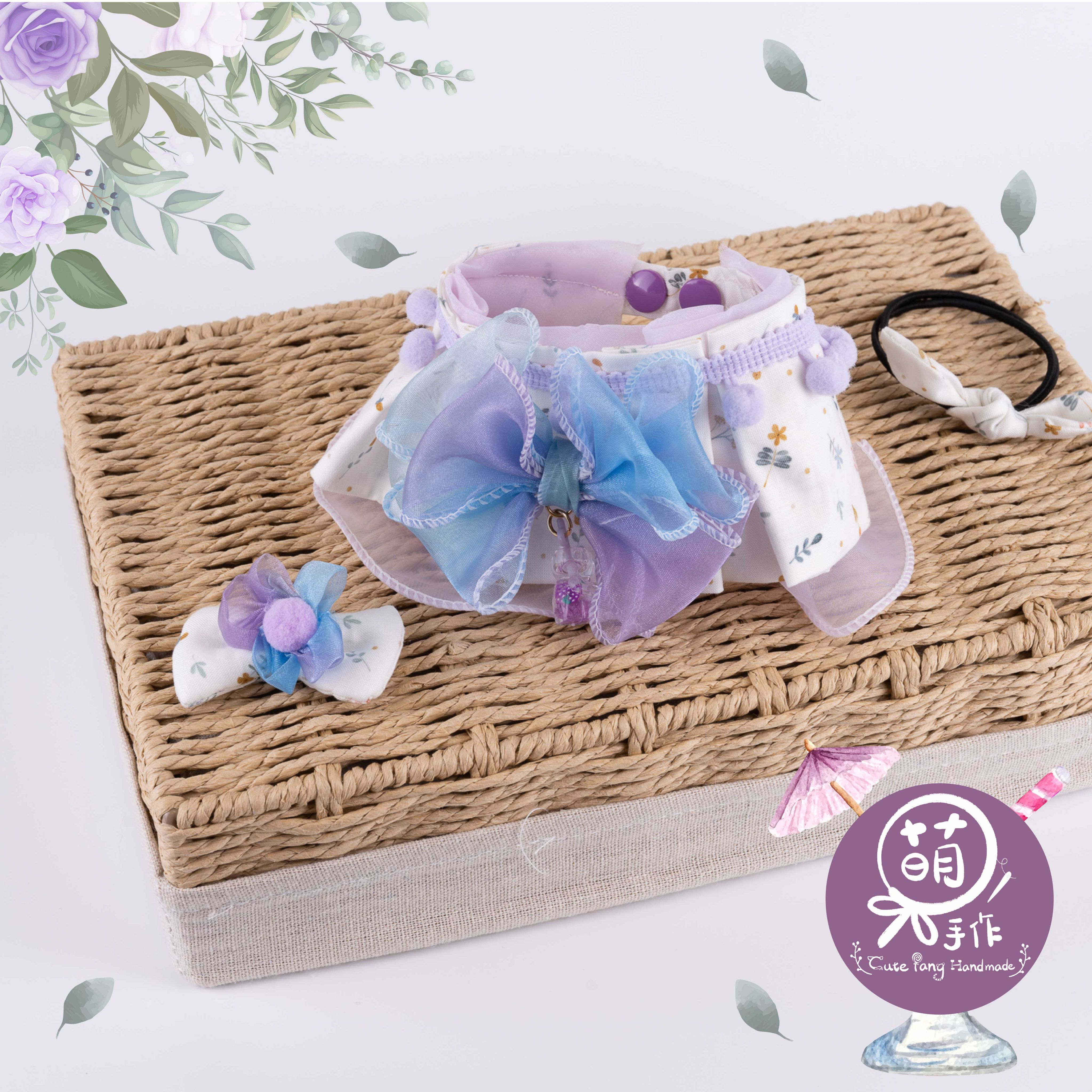 萌糖手作 幻影汽水嬌俏花領 寵物領巾 狗狗領巾 貓咪領巾狗狗脖圍 貓咪脖圍 寵物項圈 貓咪項圈 狗狗項圈