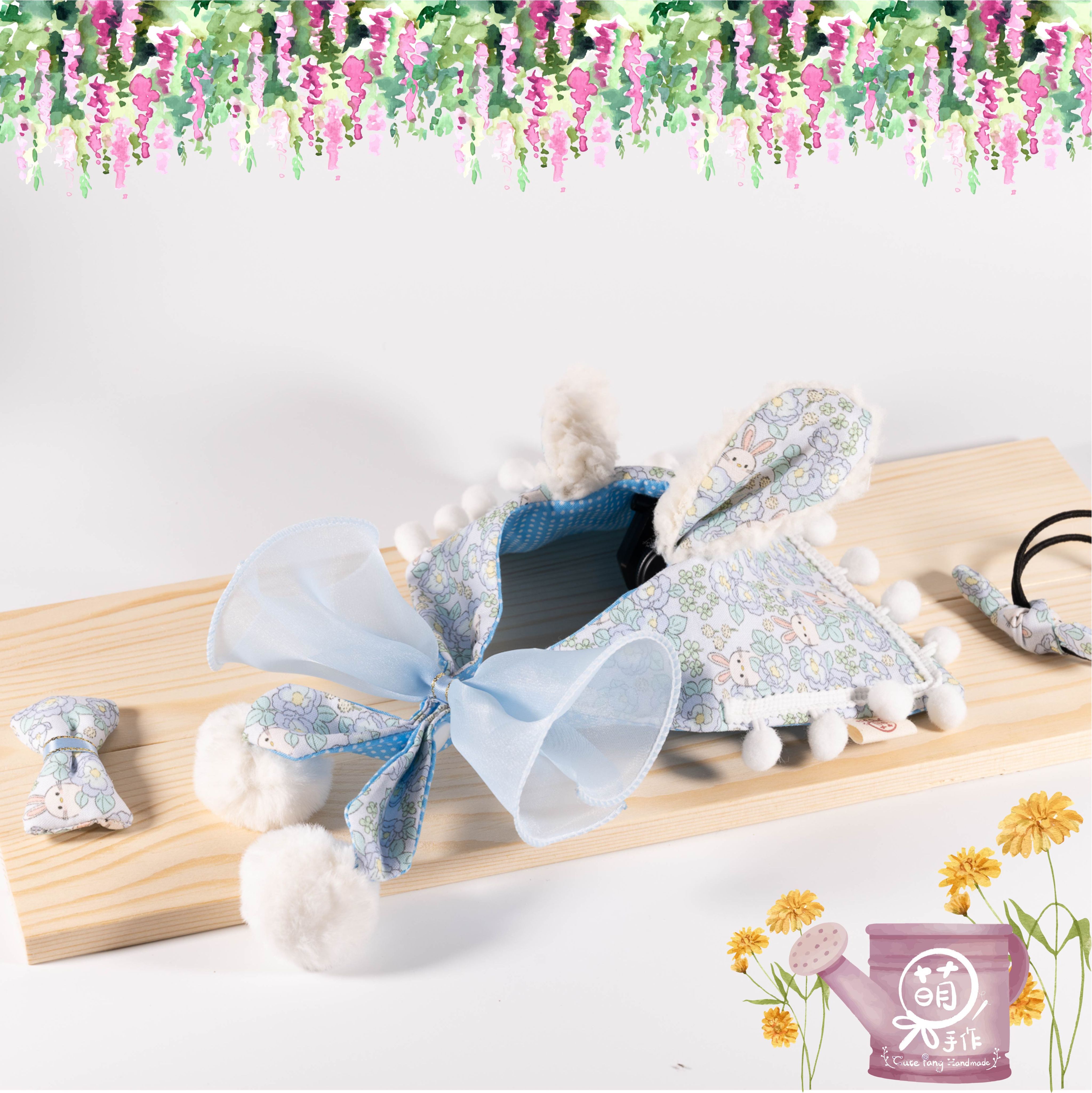 萌糖手作｜幻想花園兔愛麗絲藍兔耳披風款 氣質 寵物領巾 寵物脖圍 寵物項圈 寵物配件 ins風 熱銷 手工訂製 寵物客製