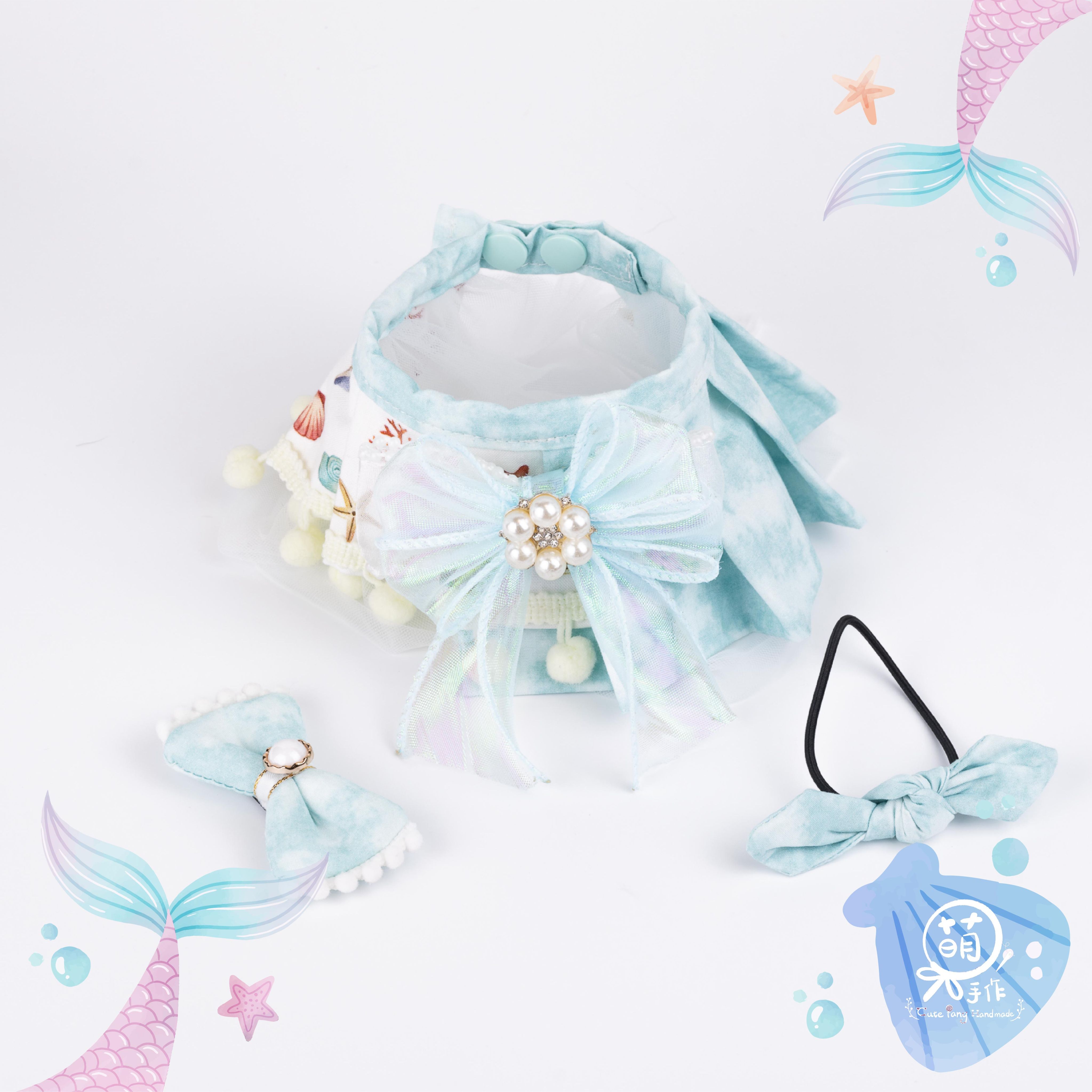 萌糖手作｜海洋傳說の碧色音調嬌俏花嶺款 寵物領巾 狗狗領巾 貓咪領巾狗狗脖圍 貓咪脖圍 寵物項圈 貓咪項圈 狗狗項圈 綠