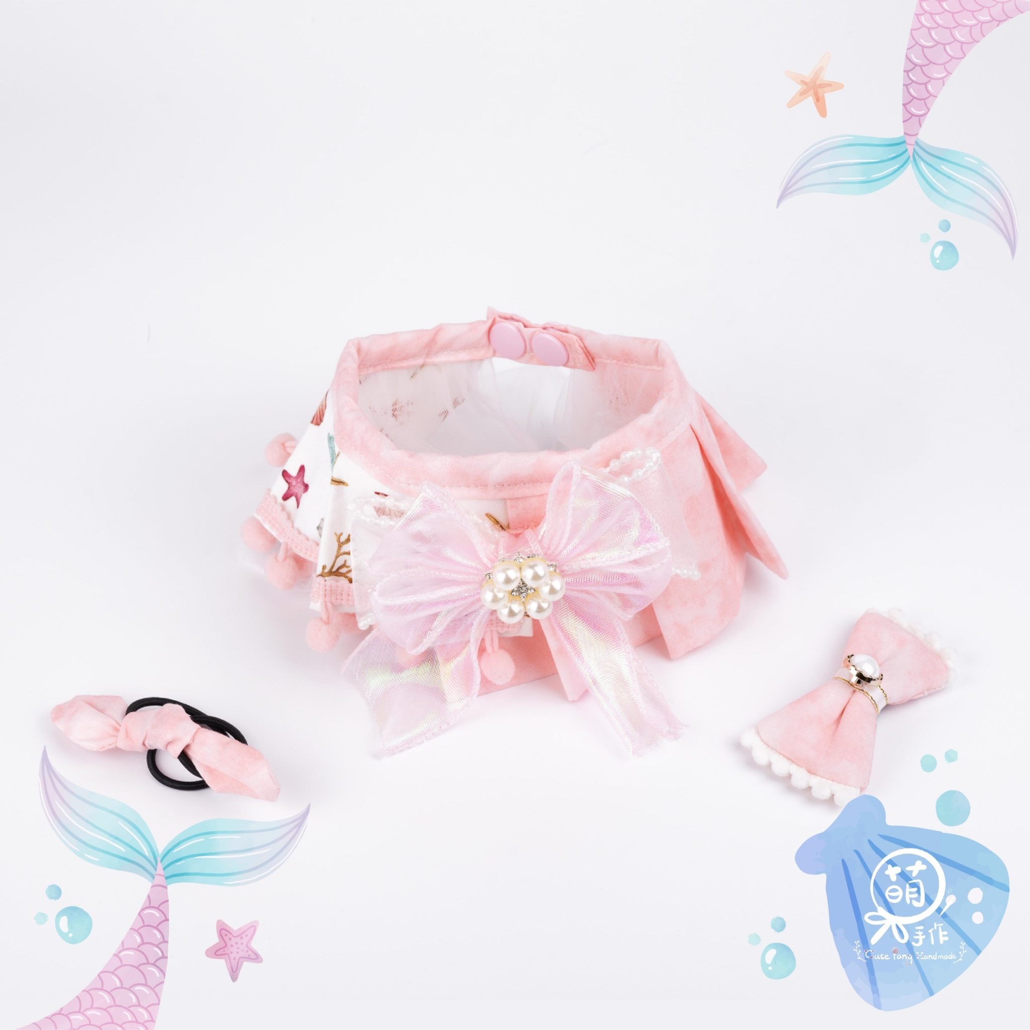 萌糖手作｜海洋傳說の粉色音調嬌俏花嶺 寵物領巾 狗狗領巾 貓咪領巾狗狗脖圍 貓咪脖圍 寵物項圈 貓咪項圈 狗狗項圈 客製