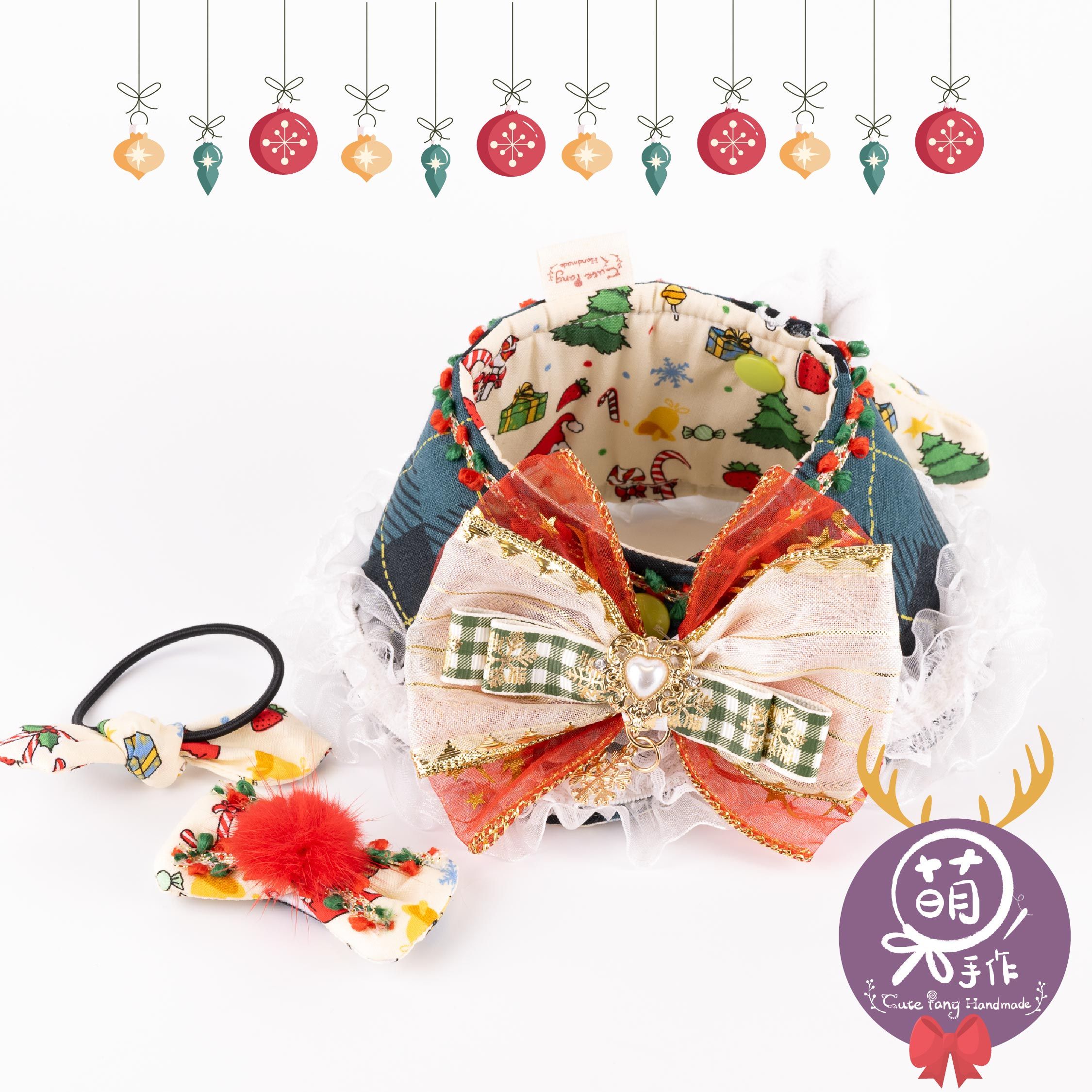 萌糖手作｜聖誕暖襪襪 披肩 綠色 寵物領巾 狗狗領巾 貓咪領巾狗狗脖圍 貓咪脖圍 寵物項圈 貓咪項圈 狗狗項圈 客製