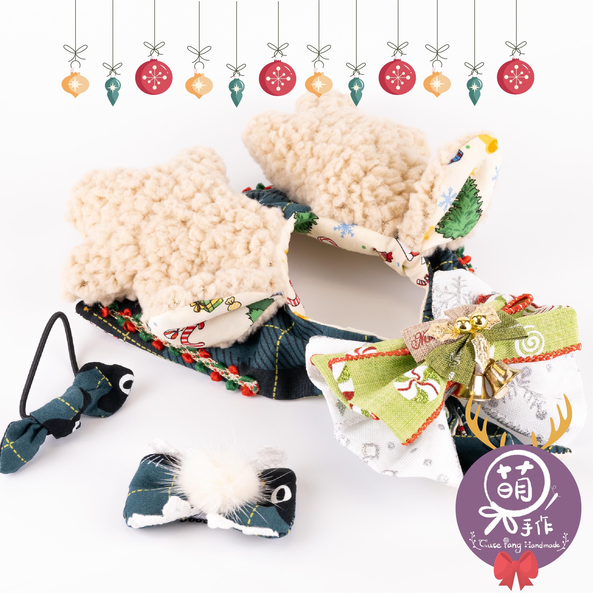 萌糖手作｜聖誕叮叮噹麋鹿 綠色 寵物領巾 寵物脖圍 寵物項圈 寵物配件 ins風 熱銷 手工訂製 寵物客製