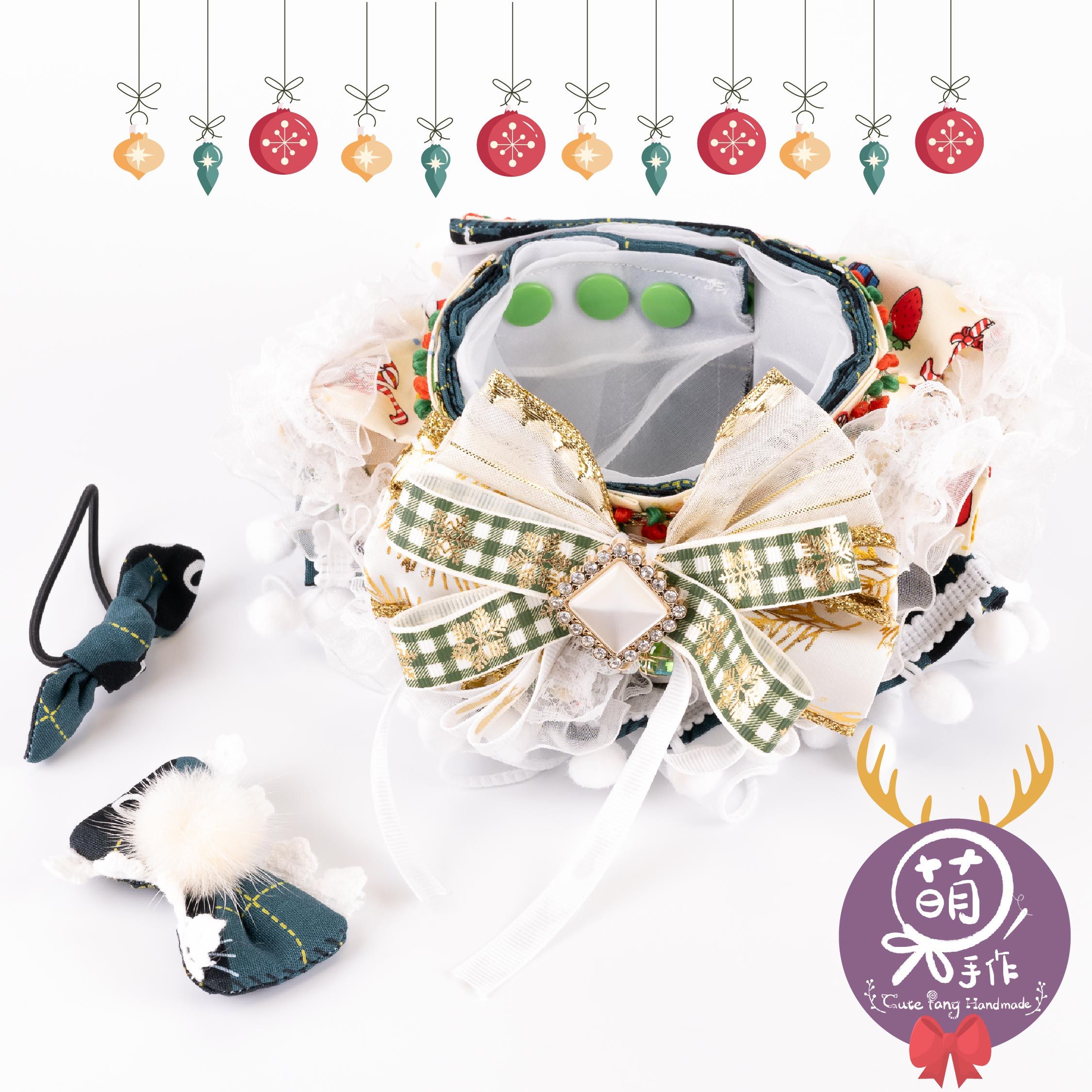 萌糖手作｜聖誕精靈樹 綠色 狗狗領巾 貓咪領巾狗狗脖圍 貓咪脖圍 寵物項圈 貓咪項圈 狗狗項圈 客製