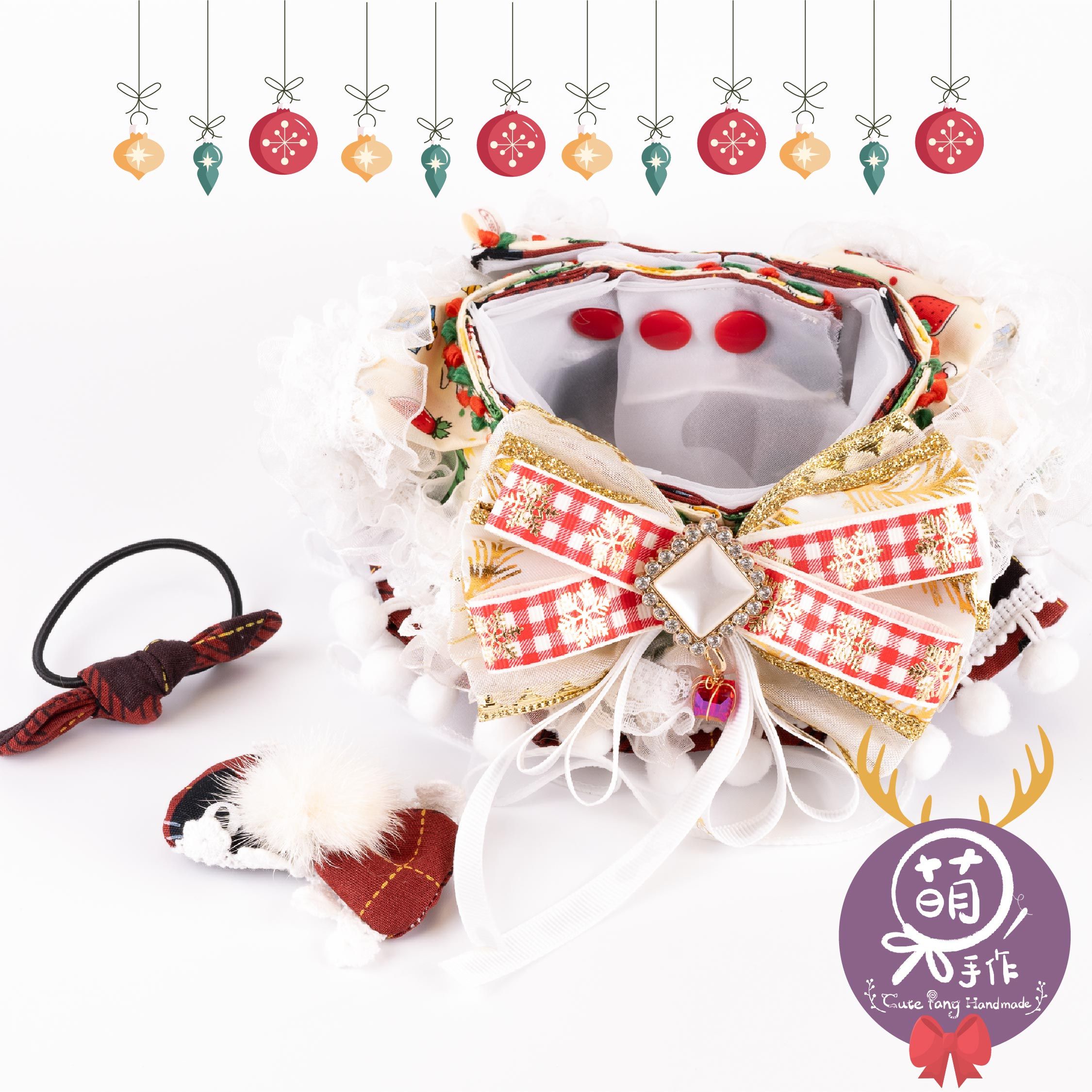 萌糖手作｜聖誕精靈樹 紅色 狗狗領巾 貓咪領巾狗狗脖圍 貓咪脖圍 寵物項圈 貓咪項圈 狗狗項圈 客製