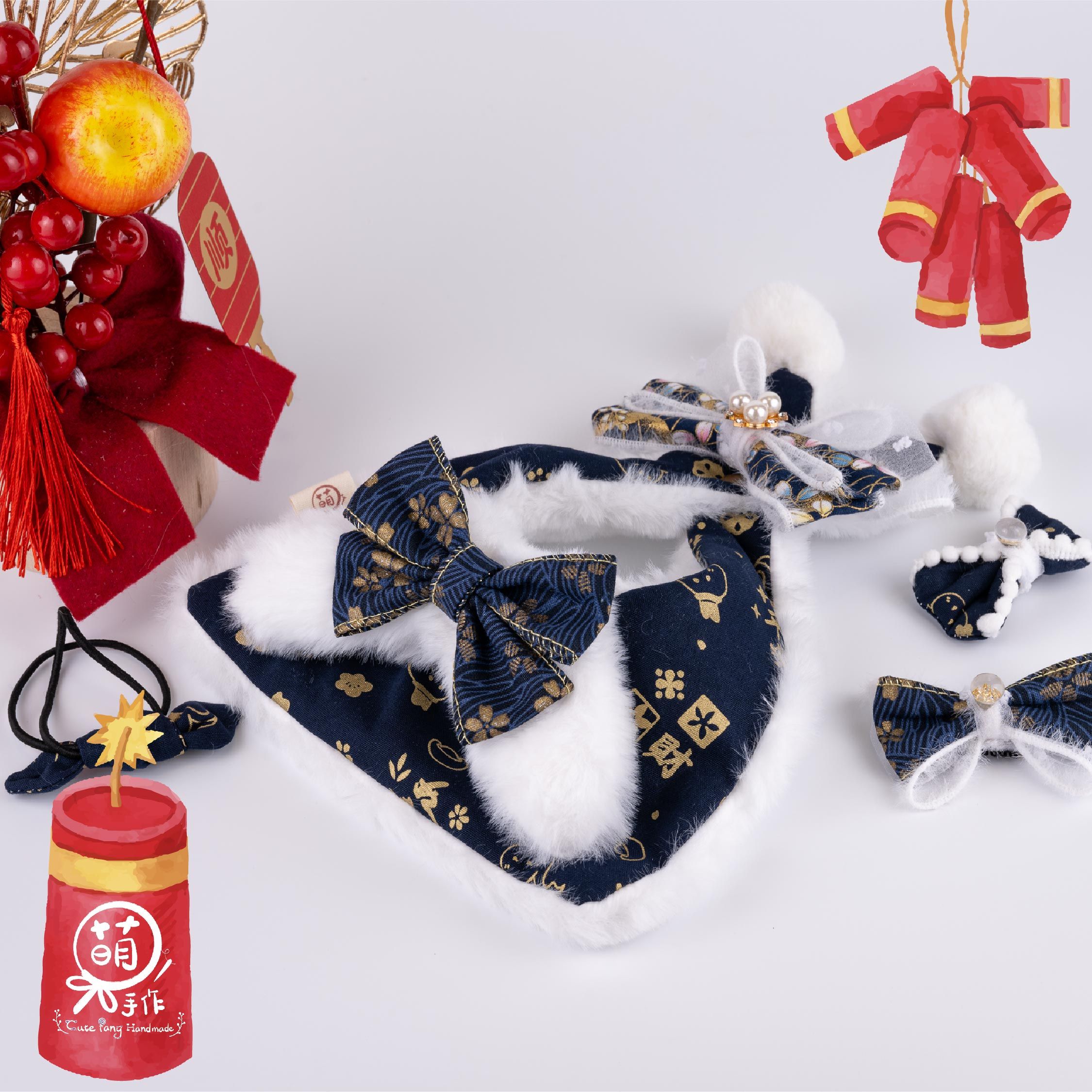 萌糖手作｜蛇年 旺旺錦鯉 藍色 新年 寵物領巾 寵物脖圍 寵物項圈 寵物配件 ins風 熱銷 手工訂製 寵物客製