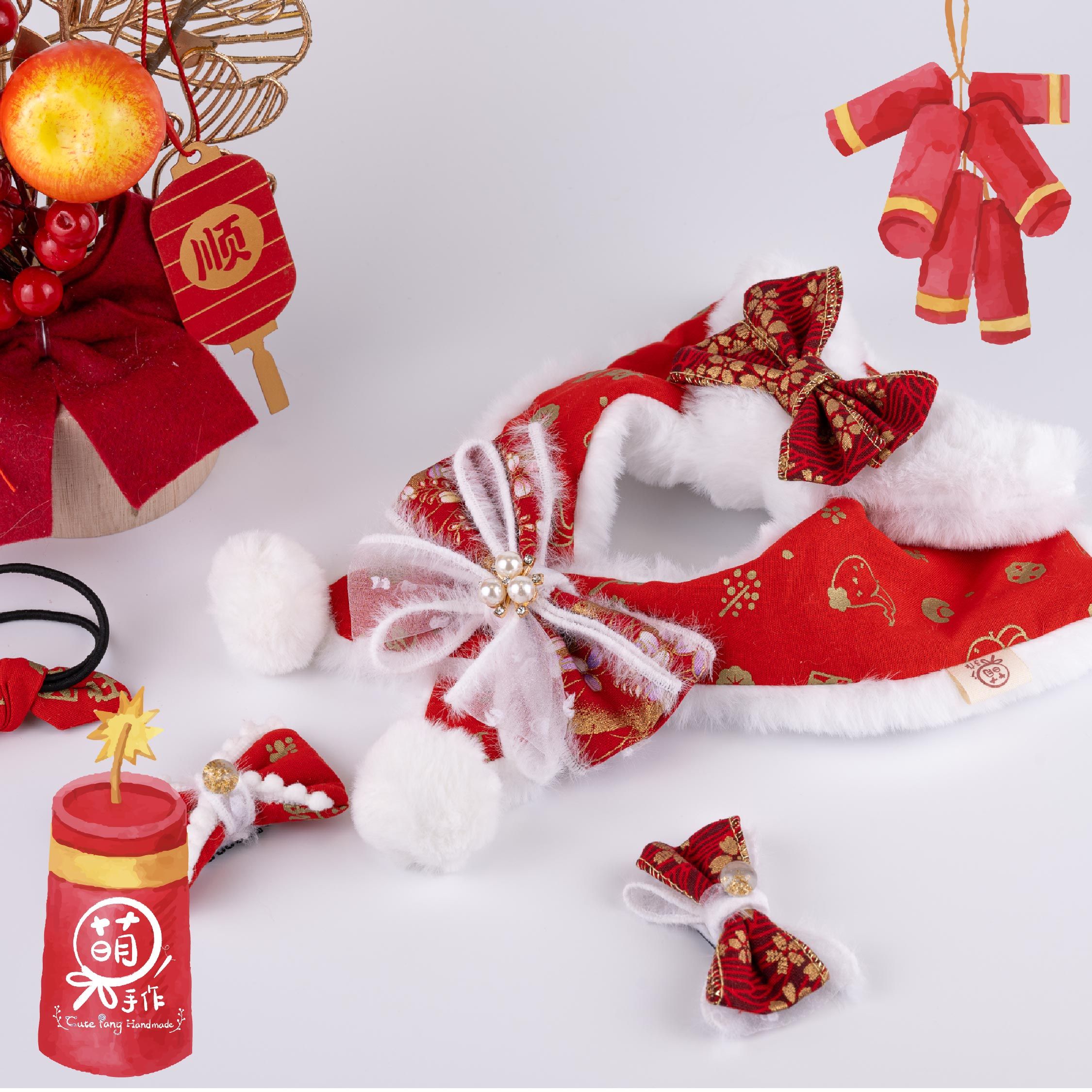 萌糖手作｜蛇年 旺旺錦鯉 紅色  新年 寵物領巾 寵物脖圍 寵物項圈 寵物配件 ins風 熱銷 手工訂製 寵物客製