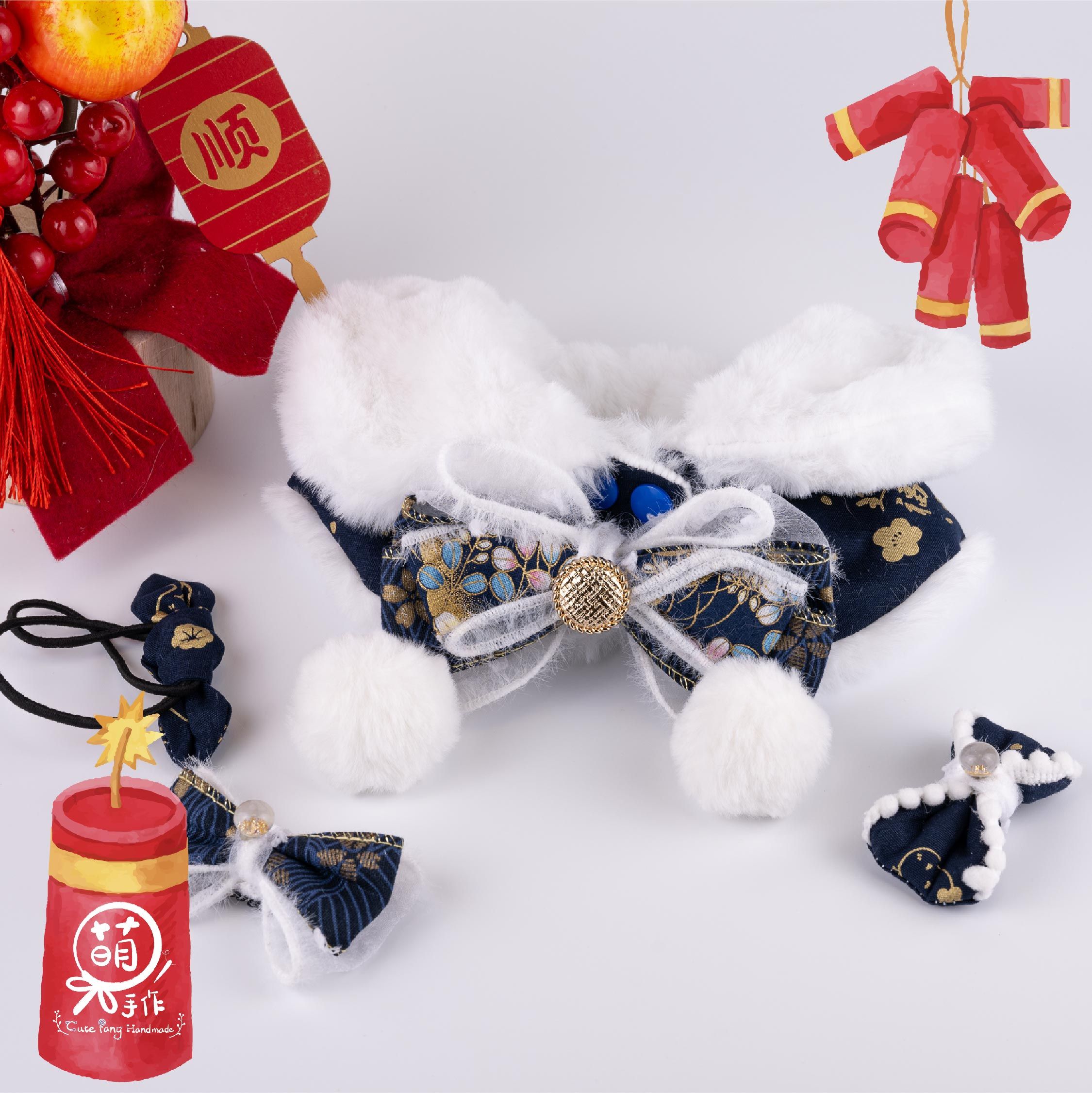 萌糖手作｜蛇年 奉茶小官 藍色 新年 寵物領巾 狗狗領巾 貓咪領巾狗狗脖圍 貓咪脖圍 寵物項圈 貓咪項圈 狗狗項圈 客