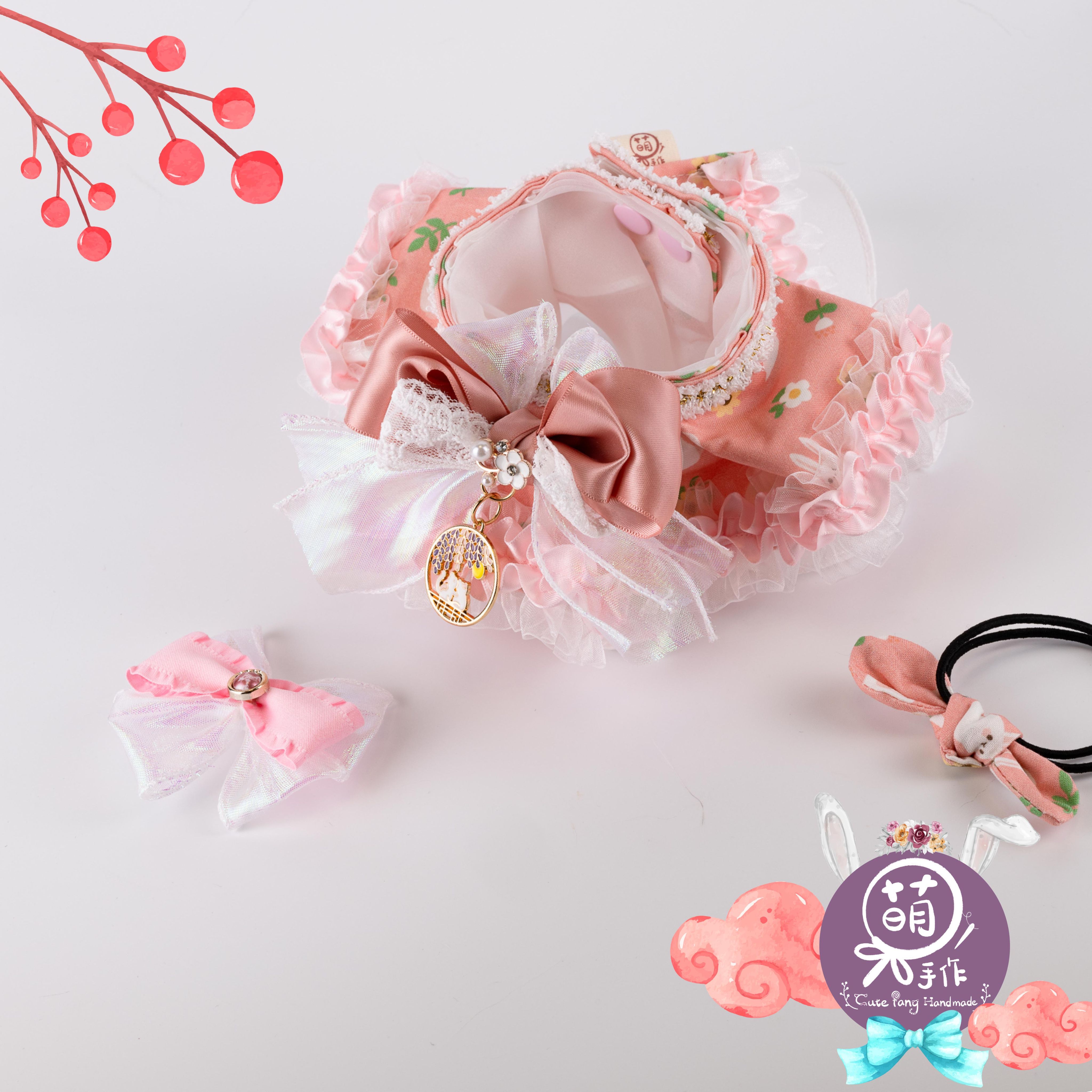 萌糖手作｜風華月夢（粉）花嶺 寵物領巾 狗狗領巾 貓咪領巾狗狗脖圍 貓咪脖圍 寵物項圈 貓咪項圈 狗狗項圈