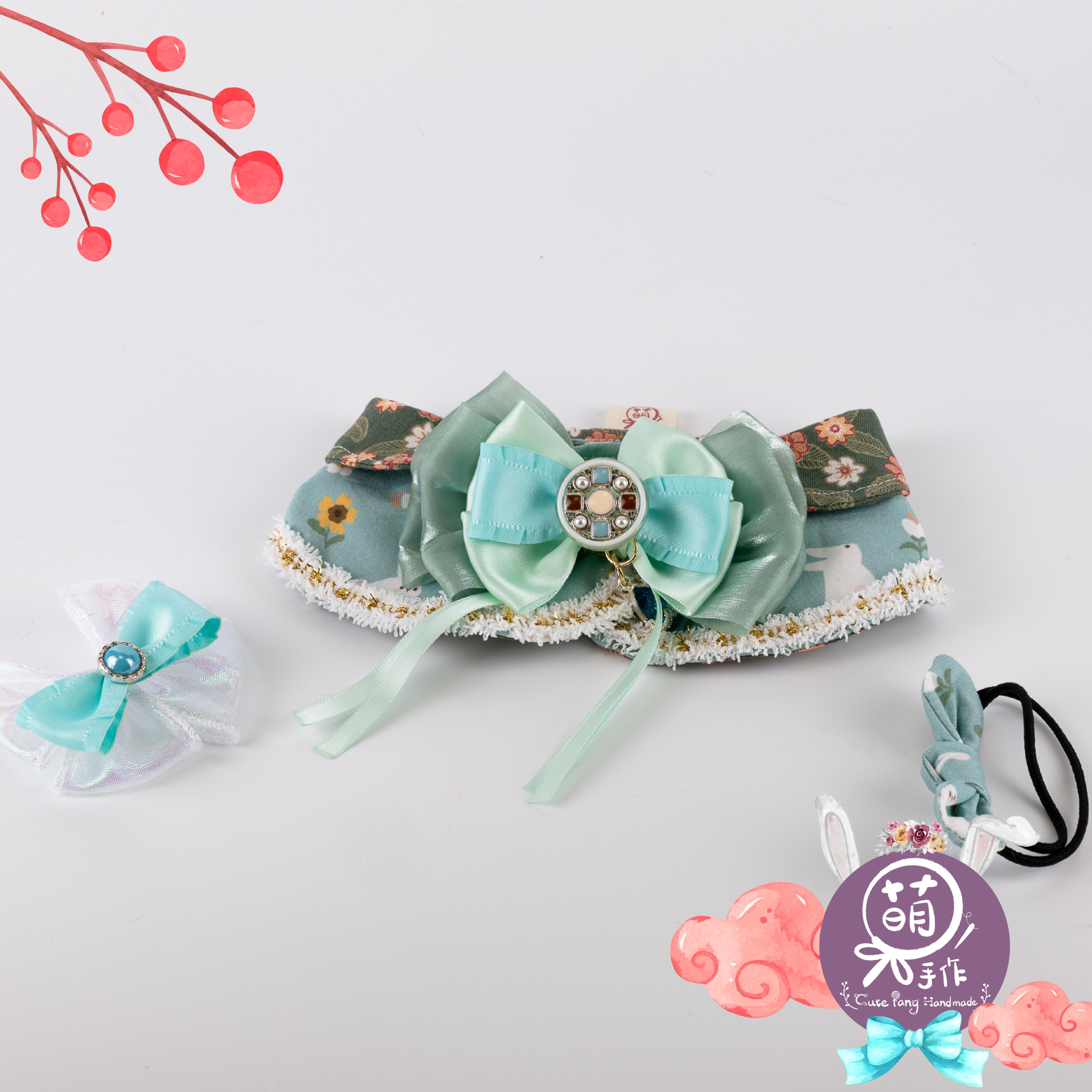 萌糖手作｜風華月夢（綠）披肩 寵物領巾 狗狗領巾 貓咪領巾狗狗脖圍 貓咪脖圍 寵物項圈 貓咪項圈 狗狗項圈