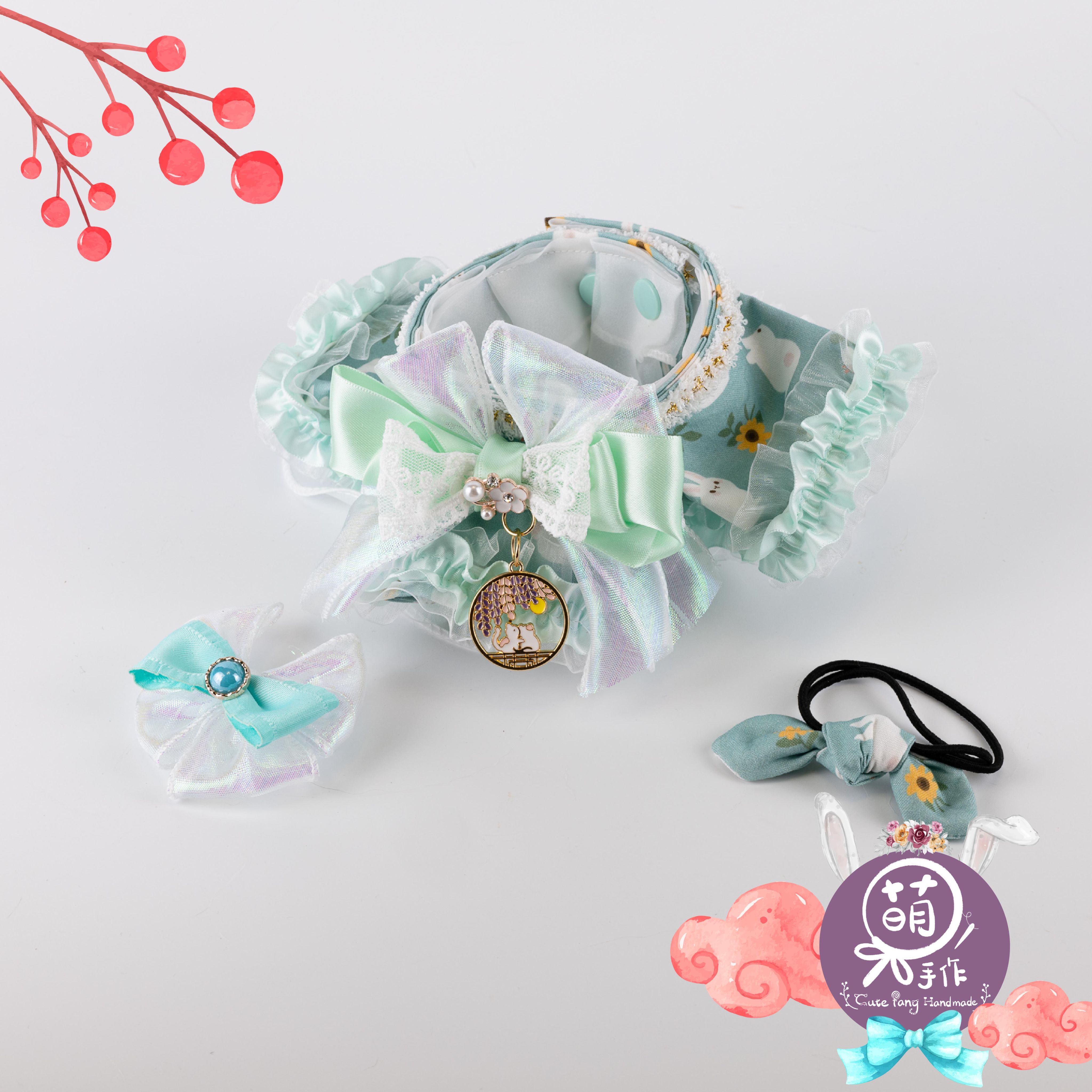 萌糖手作｜風華月夢（綠）花嶺 寵物領巾 狗狗領巾 貓咪領巾狗狗脖圍 貓咪脖圍 寵物項圈 貓咪項圈 狗狗項圈
