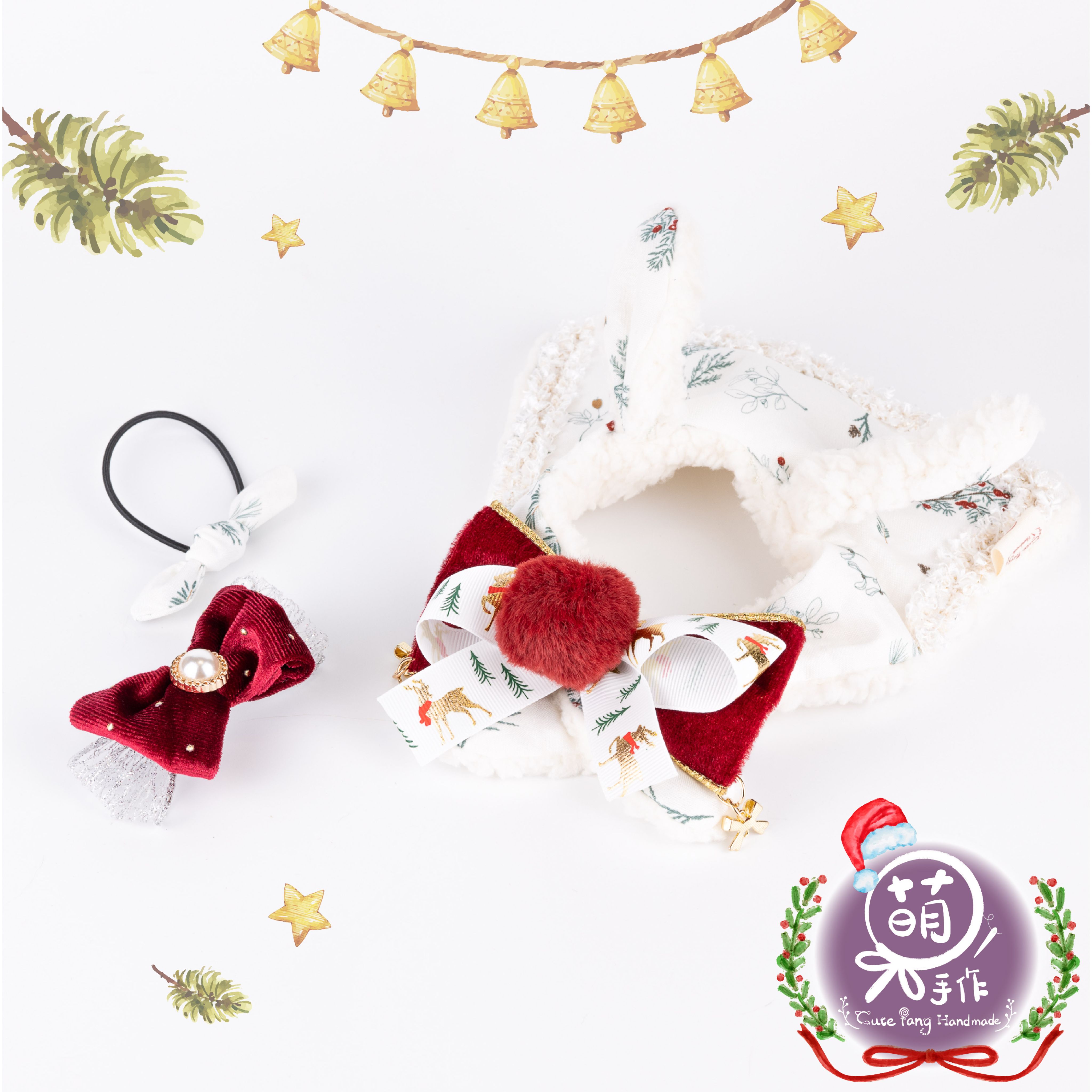 萌糖手作｜雪國精靈紅寶石披風 聖誕節 披風 寵物領巾 狗狗領巾 貓咪領巾狗狗脖圍 貓咪脖圍 寵物項圈 貓咪項圈 狗狗項圈