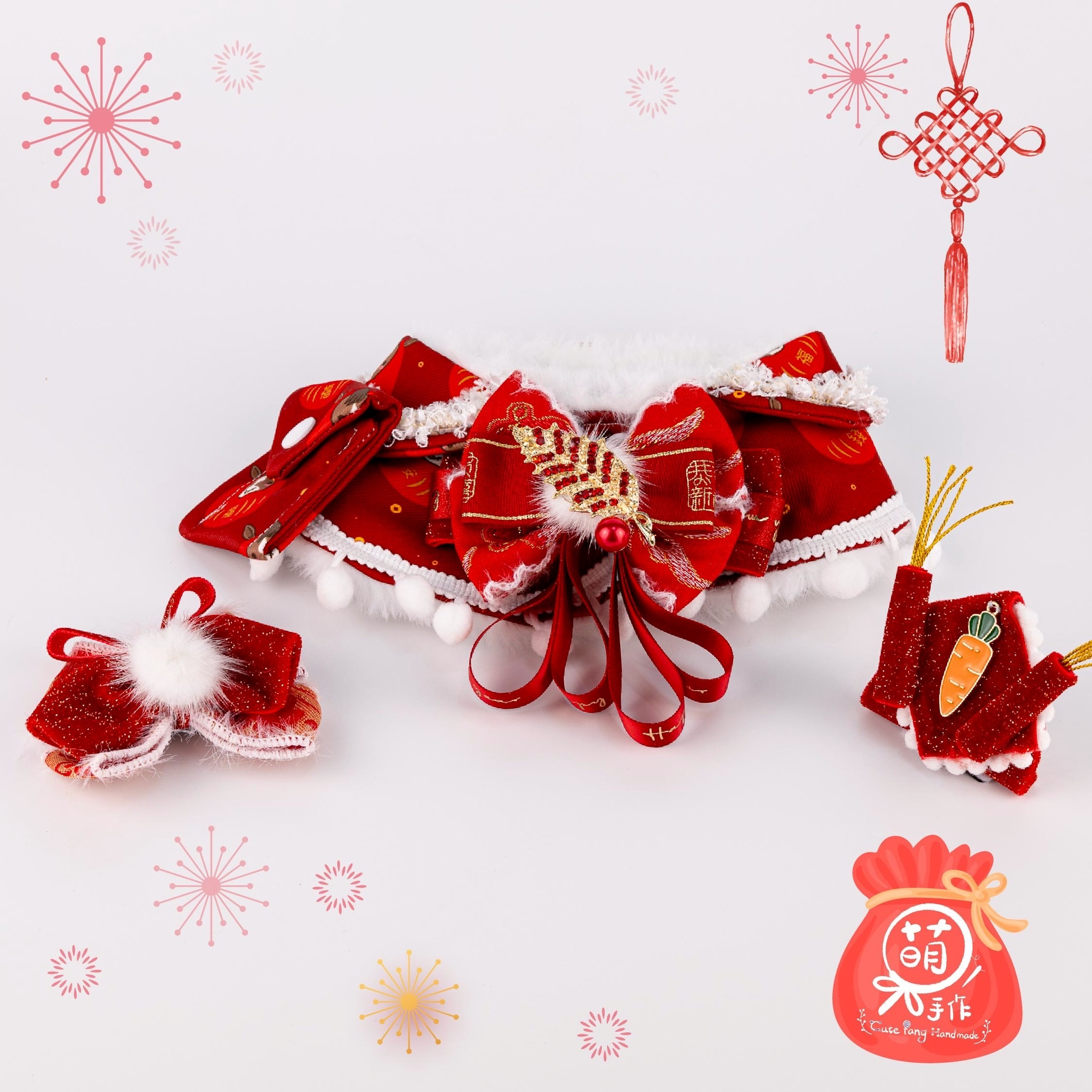 萌糖手作｜春日小駒披肩 新年 披肩 寵物領巾 狗狗領巾 貓咪領巾狗狗脖圍 貓咪脖圍 寵物項圈 貓咪項圈 狗狗