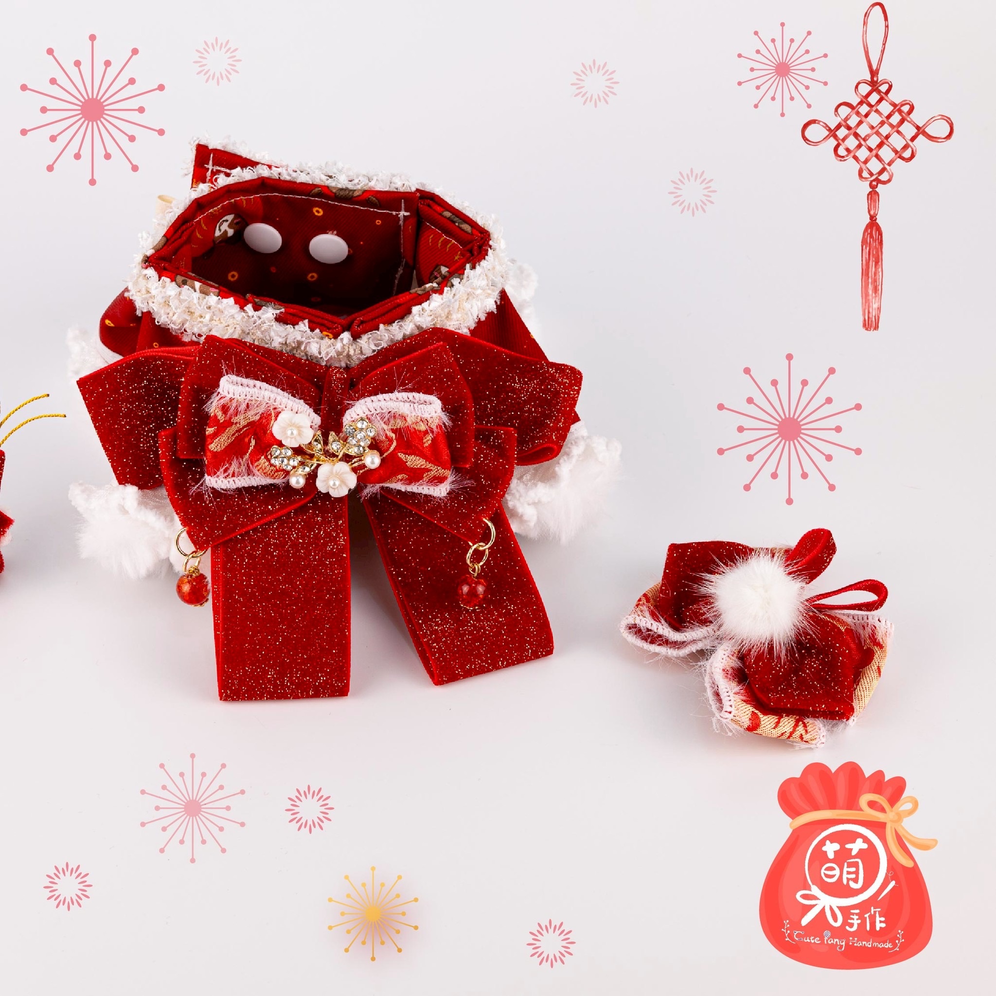 萌糖手作｜春日小駒花嶺 新年 花嶺 寵物領巾 狗狗領巾 貓咪領巾狗狗脖圍 貓咪脖圍 寵物項圈 貓咪項圈 狗狗項圈